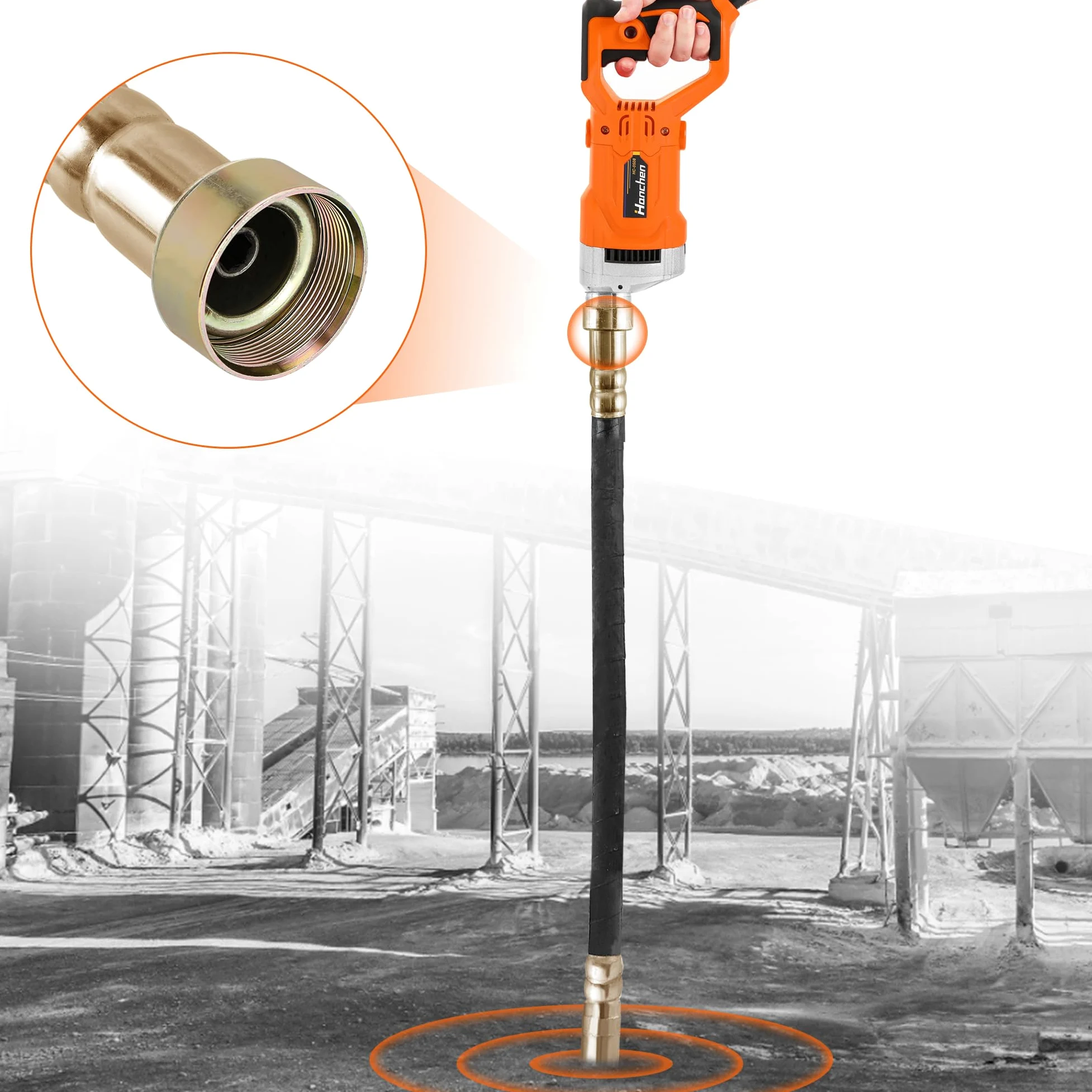 Hanchen Vibratore per Calcestruzzo Elettrico Industriale Motore Vibrante per Calcestruzzo Alta Potenza 1280W Diametro 35mm con Tubo 1.5/2m Portatile CE (Tubo 2m)