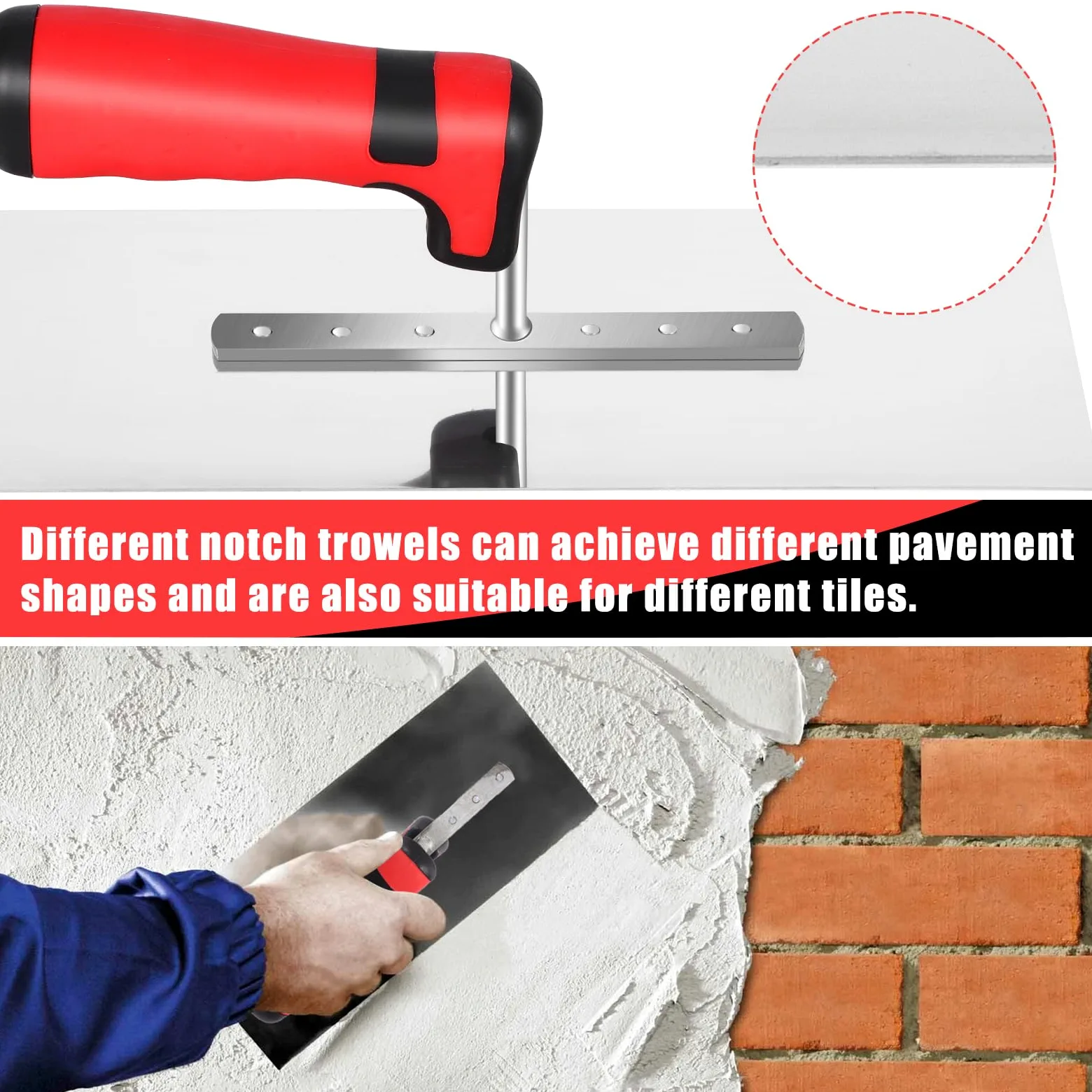 Set per Piastrelle da 4 Pezzi, Cazzuole in Ccciaio Inossidabile, Denti da 6x6 mm, 8x8 mm, 10x10 mm e Spatola per Lisciare, Impugnatura Morbida Comfort, Dimensioni Della Lama 280x107 mm