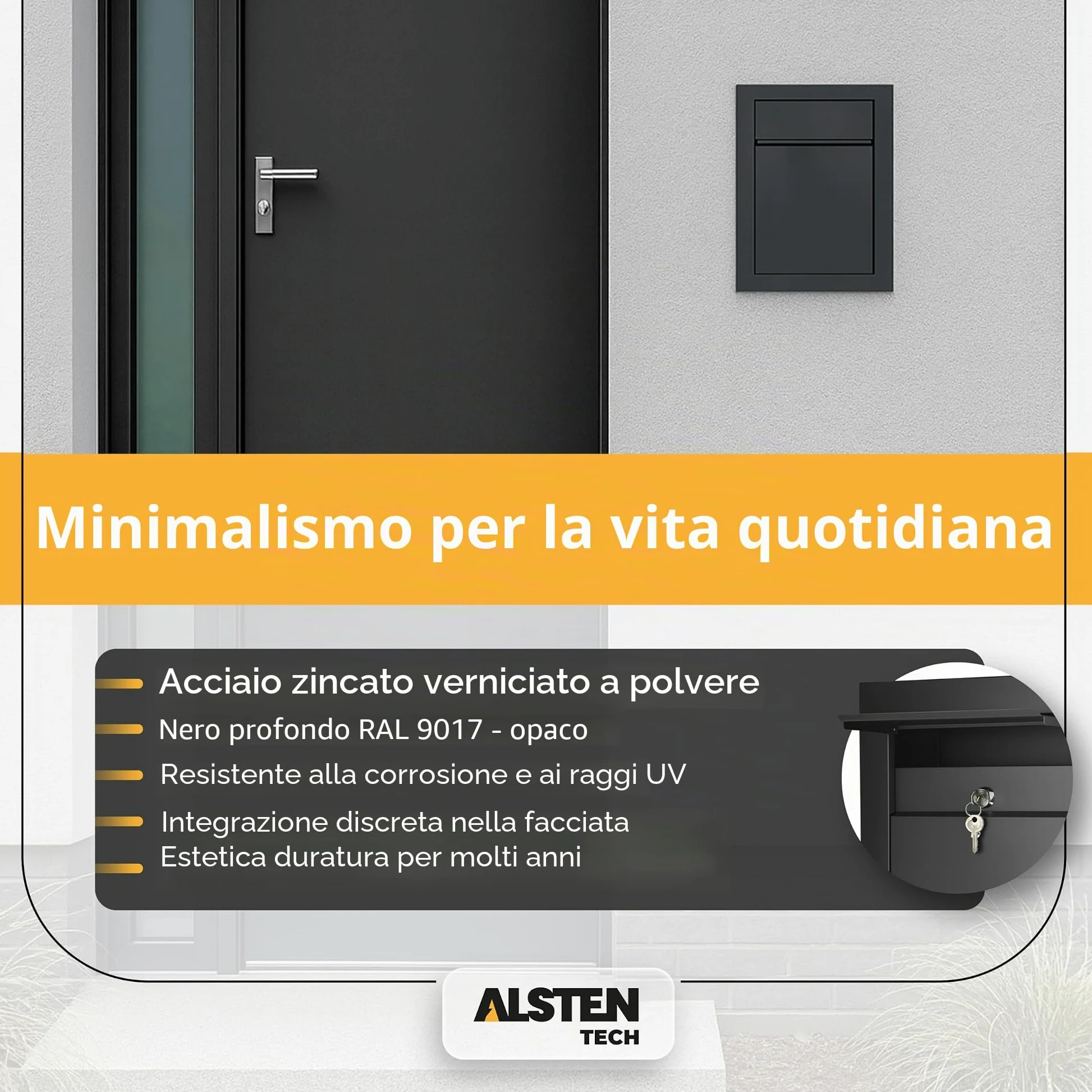 Cassetta della posta da incasso RAL7016 Antracite, in acciaio galvanizzato verniciato a polvere, installazione a filo muro, resistente agli agenti atmosferici, montaggio a parete con