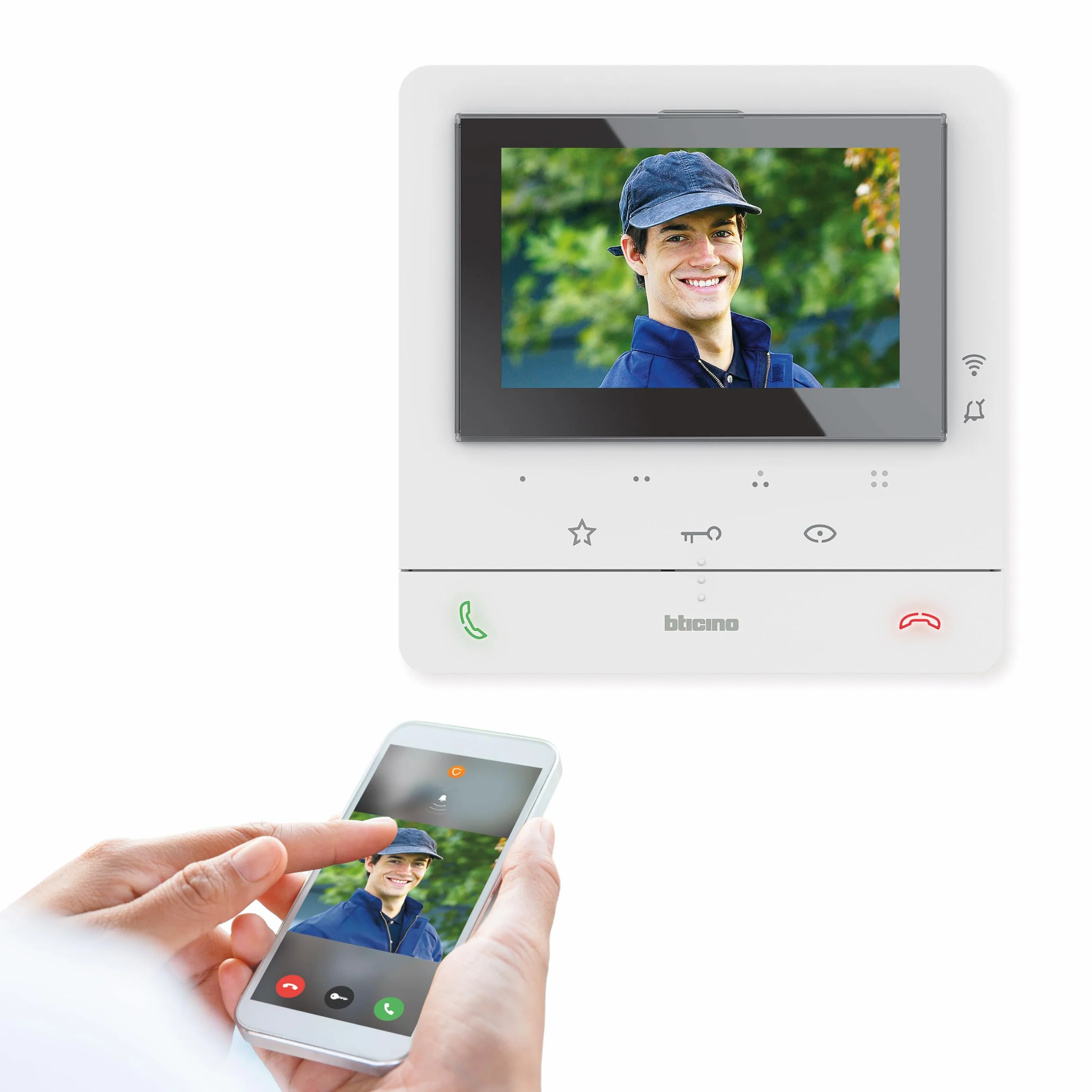 Bticino 344682 VIDEOCITOFONO WIFI MONITOR INTERNO SMART, 2 Fili, Display Aggiuntivo 5"" a Colori, Touch Screen, con Vivavoce,Interfono, Spina Plug-In, Risposta Chiamate e Apriporta da App, Bianco