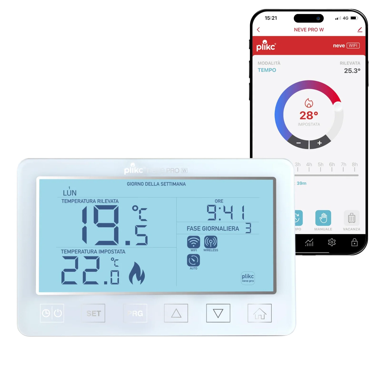 Plikc - Cronotermostato digitale Wifi dual band compatibile con Alexa - Alimentazione a 230V - (Neve PRO W)