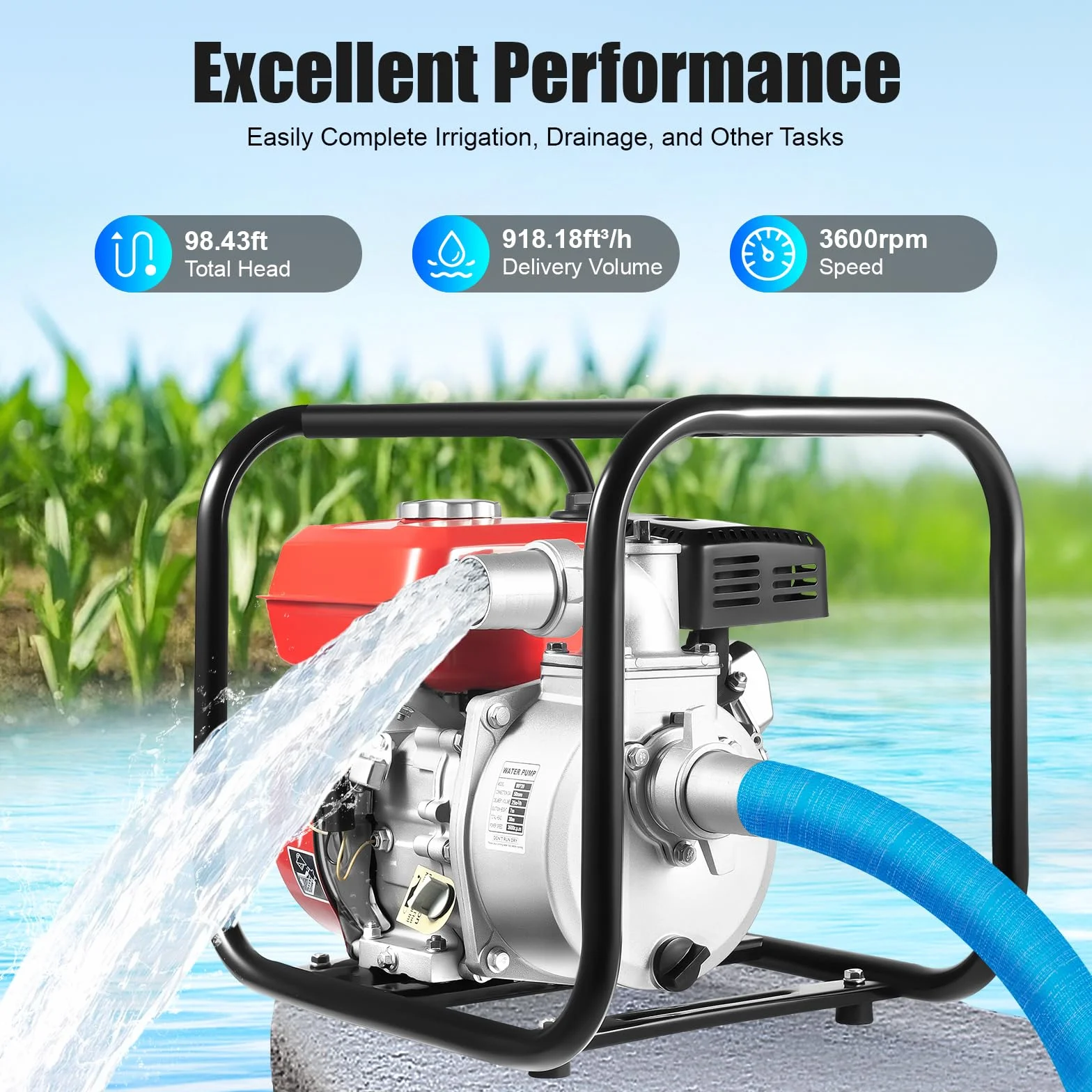 7.5 Hp 2" Portable Gas-Powered Semi-Trash Water Pump Gasoline Water Pump 7.5 Portable Gas Powered Water Gasoline 7.5M Pantaloni