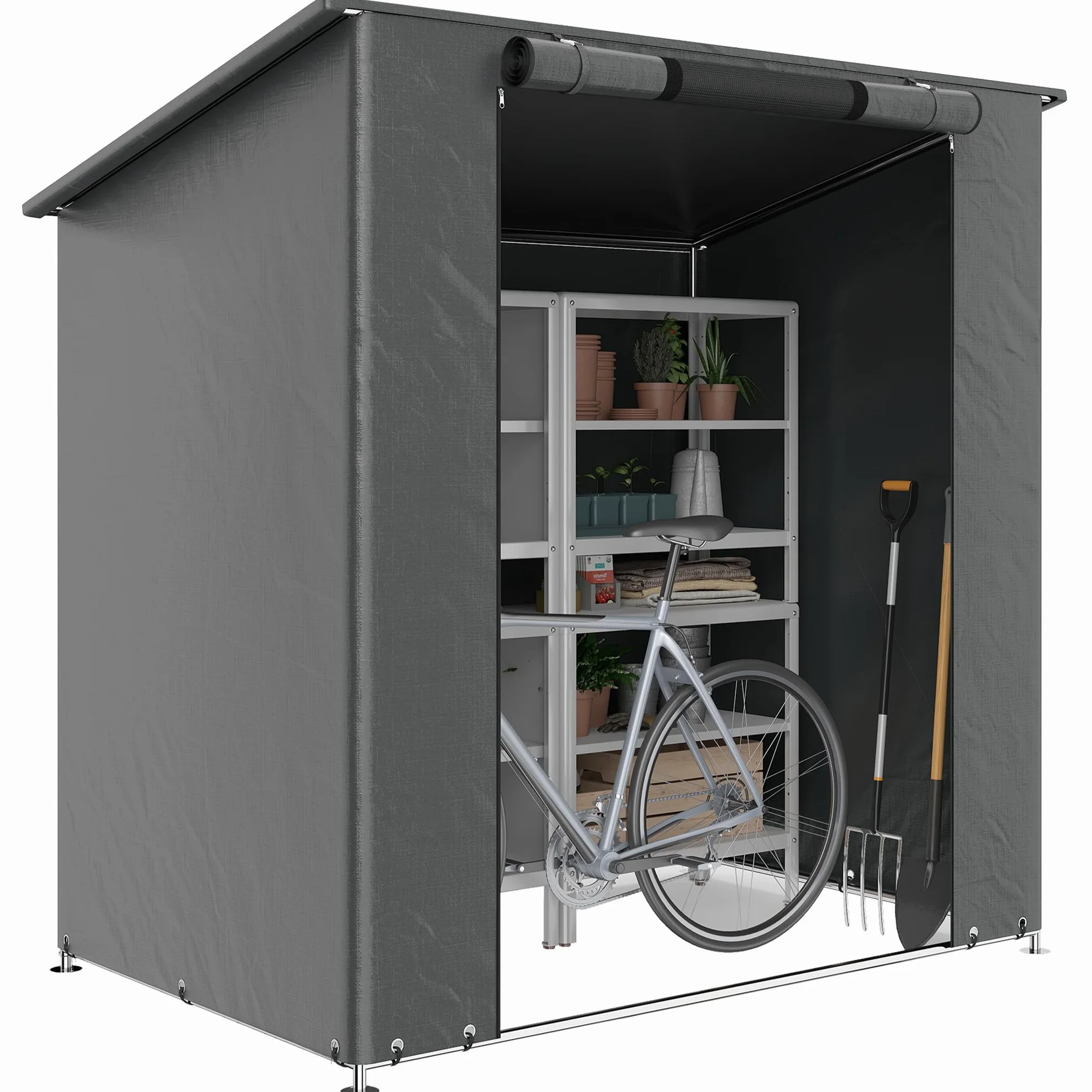 Outsunny Tenda da Garage Impermeabile 1,9x1,2 m con Tetto a Falda Unica, Porta con Cerniera Avvolgibile, Finestra con Telaio Metallico Rinforzato, Resistente ai Raggi UV