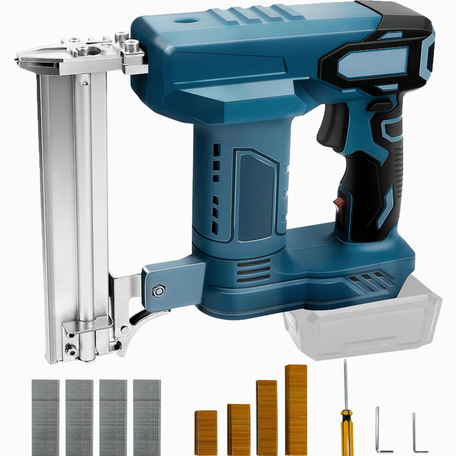 Pistola per unghie a batteria, compatibile con batteria al litio Makita da 18 V, 100 W, per legno, con 500 chiodi e 500 graffette
