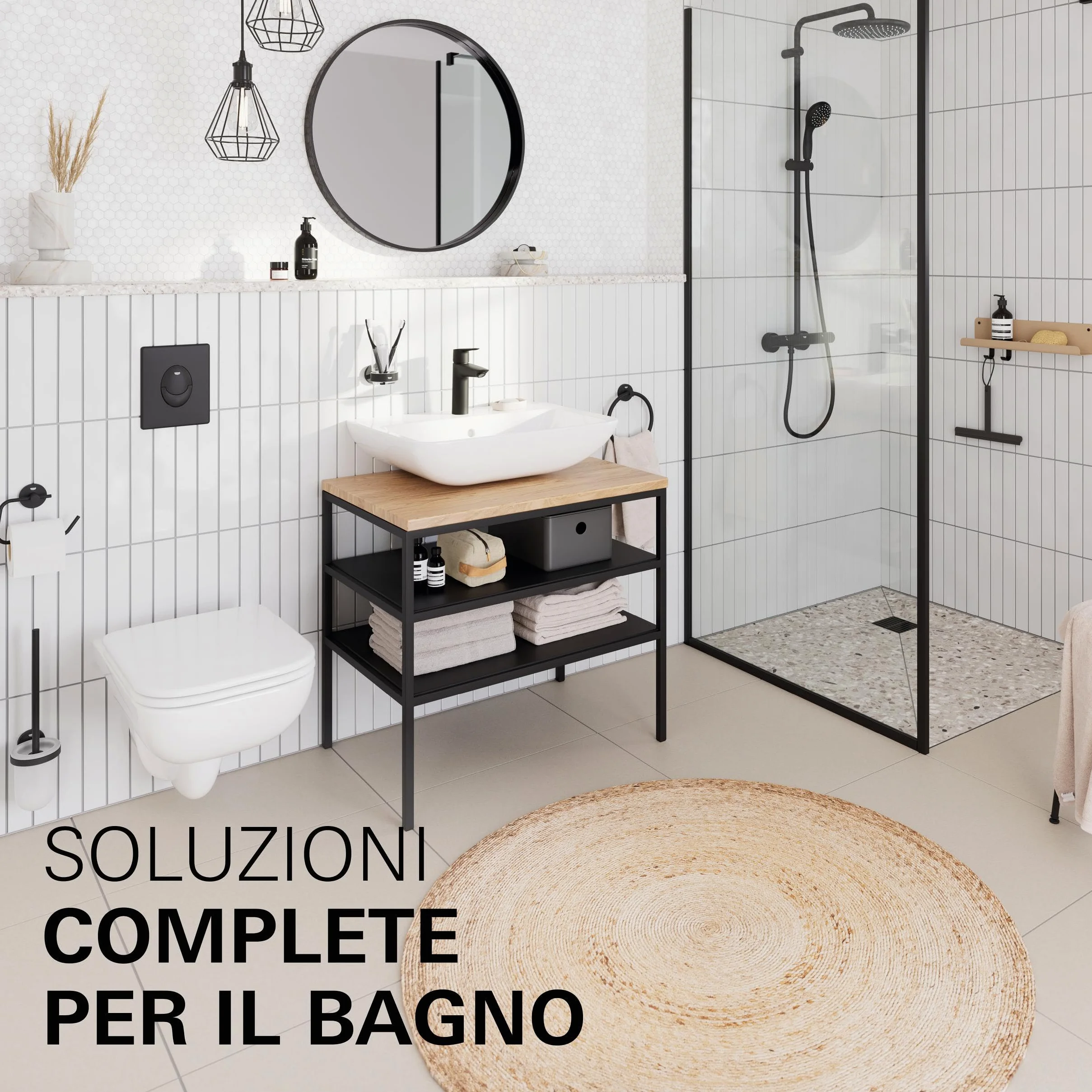GROHE Start Edge – Miscelatore Doccia a Vista Monocomando (Montaggio a Parete, Cartuccia Ceramica 35 mm, Valvola di Non Ritorno Integrata), Nero Opaco, 24116431
