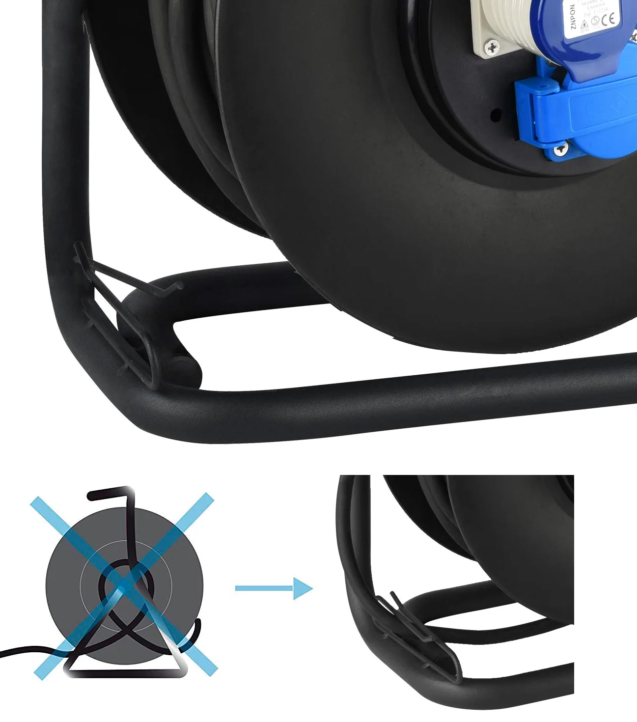 Electraline 49059 Prolunga in Gomma 3G2.5 mm² con Avvolgicavo, 2 Prese Industriali IEC e 1 Schuko Spina a 3 Poli Adatto per Camper, Campeggio, Caravan, Barca, Cantiere, Nero, 40 m