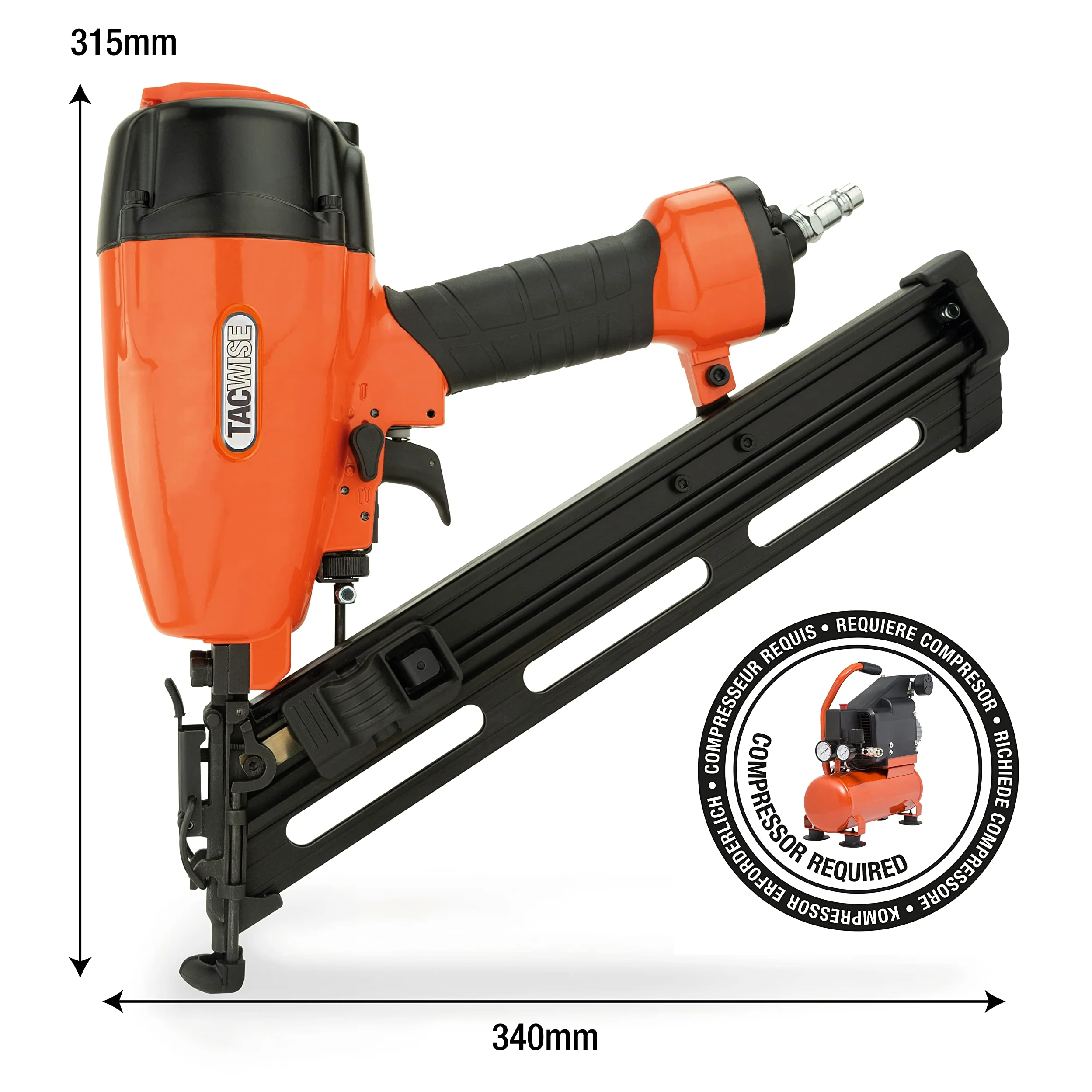 Tacwise GDA64V2 Chiodatrice Pneumatica di Finitura ad Angolo, Utilizza Chiodi Inclinati Tipo 15G con Testa a ‘D’ da 32 a 64 mm