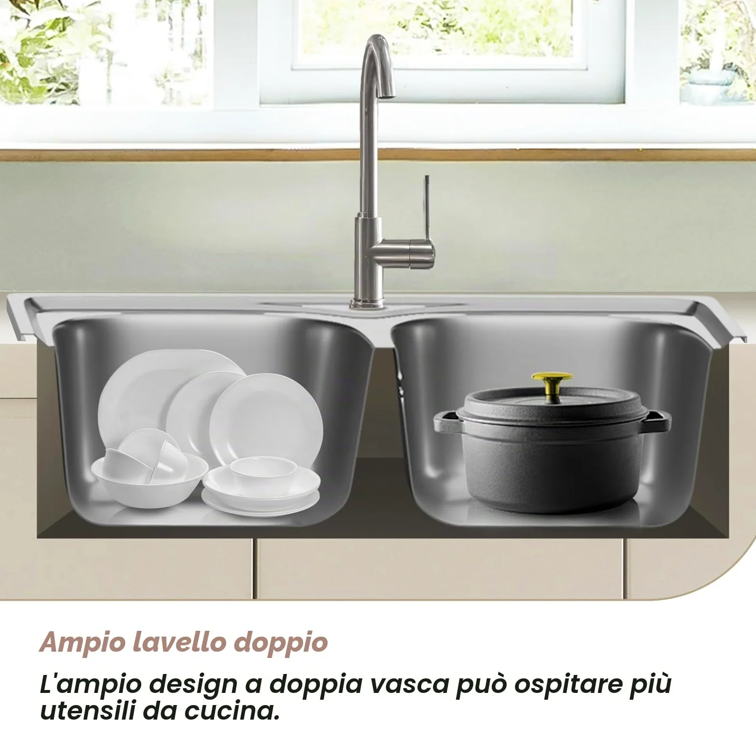 Lavello Cucina 1 Vasca con Set di Drenaggio, Lavabo Cucina con 2 Fori, Acciaio Inox (Acciaio inossidabile, 80 * 50)