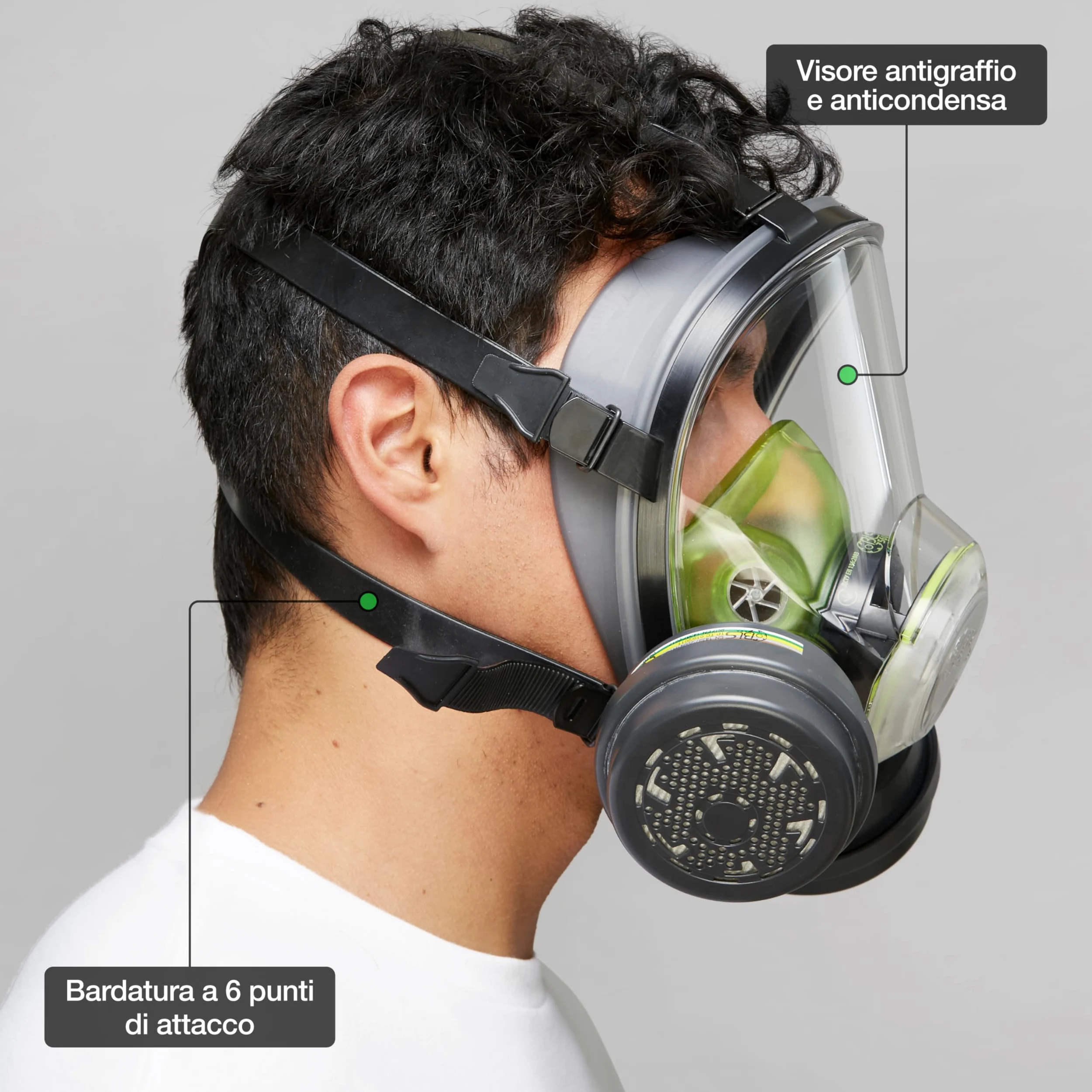 BLS 5600 con filtri 222 ABEK1P3 R D Maschera Intera con Guarnizione in TPE e 2 Filtri Sostituibili 222 ABEK1P3 con Attacco a Baionetta b-lock. Per Gas/Vapori, Polveri Tossiche, Acidi e Ammoniaca