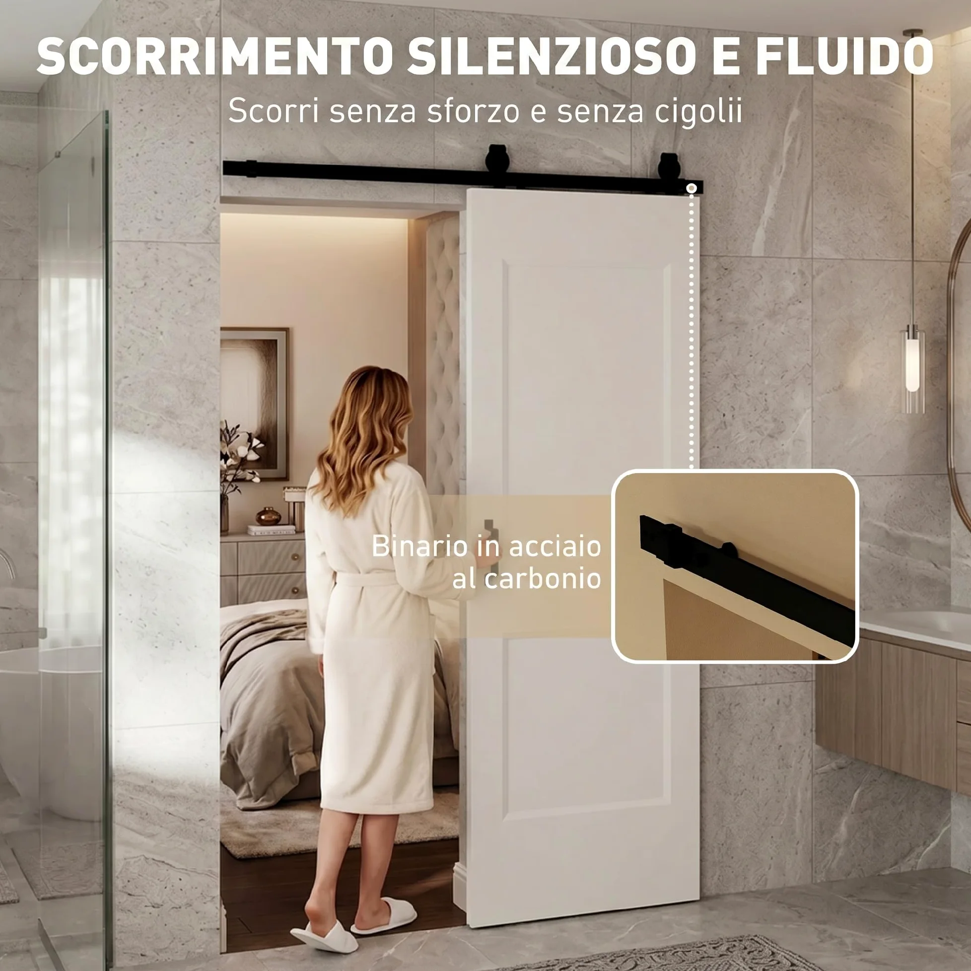 HOMCOM Porta Scorrevole Interna 76.2x213.4cm, Superficie Verniciata, Binario Silenzioso Acciaio, Maniglia Migliorata, Kit Ferramenta, Porta Interno Stile Industriale, in Legno Pino, Cucina, Soggiorno