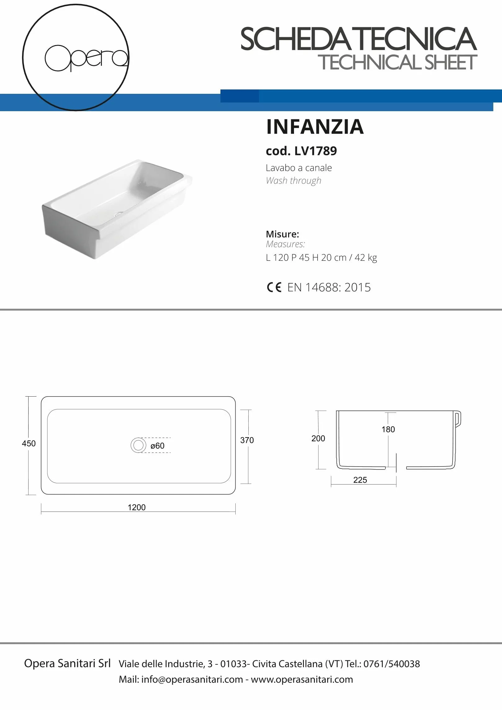 OPERA SANITARI Lavabo a canale cm.120 | INFANZIA | BAGNO BAMBINI