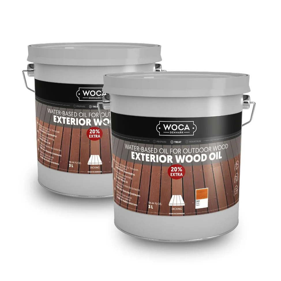 WOCA Denmark Exterior Wood Oil Teak, 2 x 3 l, olio per terrazze, recinzioni e mobili da esterno