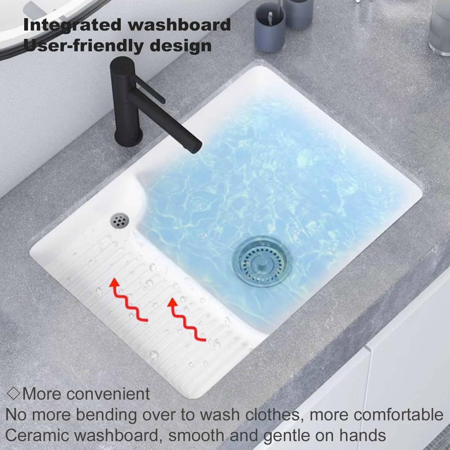 Lavandino per Il Bagno,lavatoio Lavanderia,Lavabo da Incasso in Ceramica con Assicella,con gocciolatoio e Tubo di Scarico, Adatto per bagni, WC, balconi e Cortili Esterni (Size : 74 * 42)
