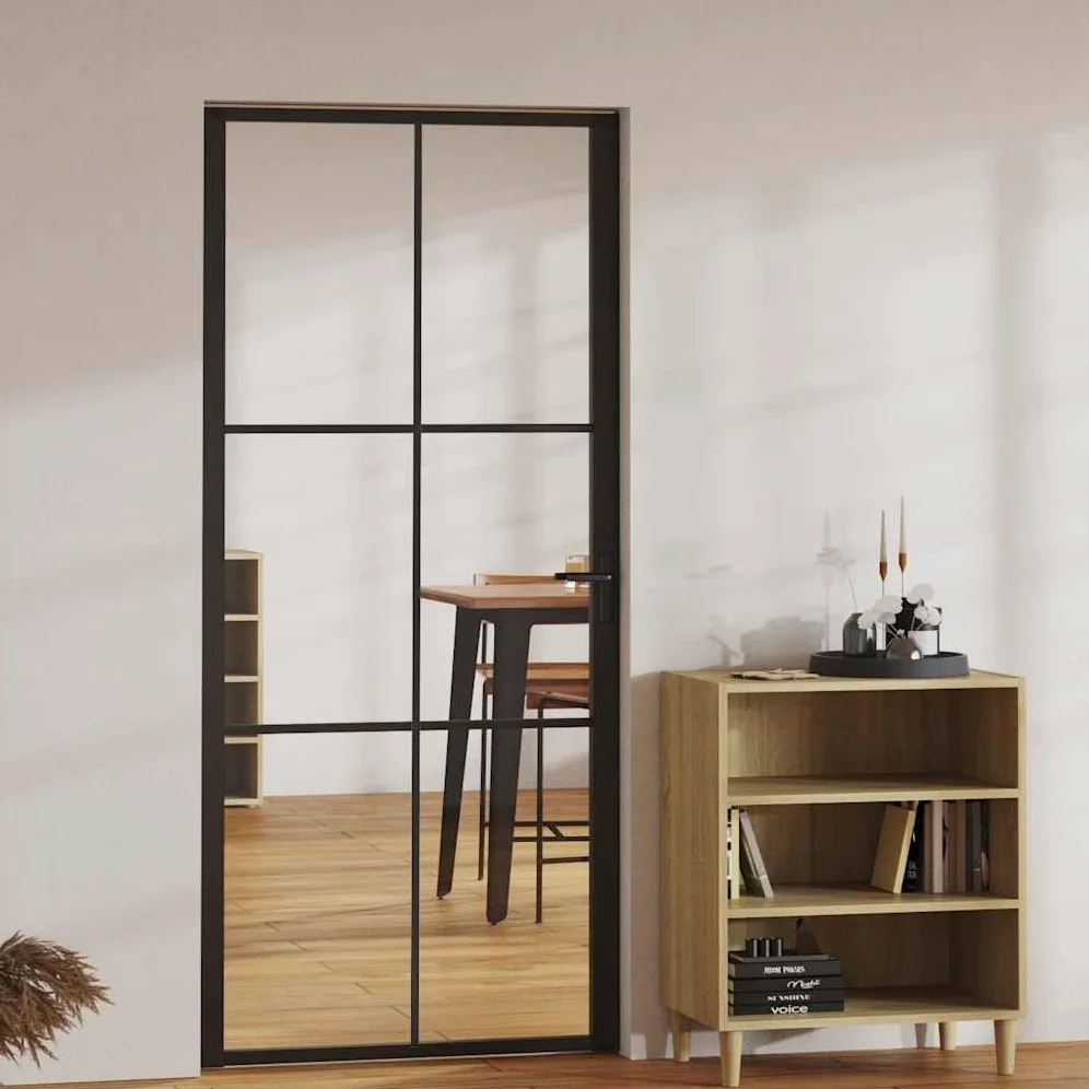 vidaXL Porta da Interno ESG Vetro e Alluminio 93x201,5 cm Nera