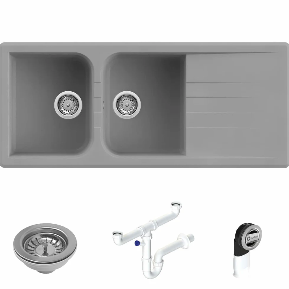 Prime 116 Lavello da Incasso Granito Grigio 116x50 2 Vasche con Gocciolatoio QLP116GR