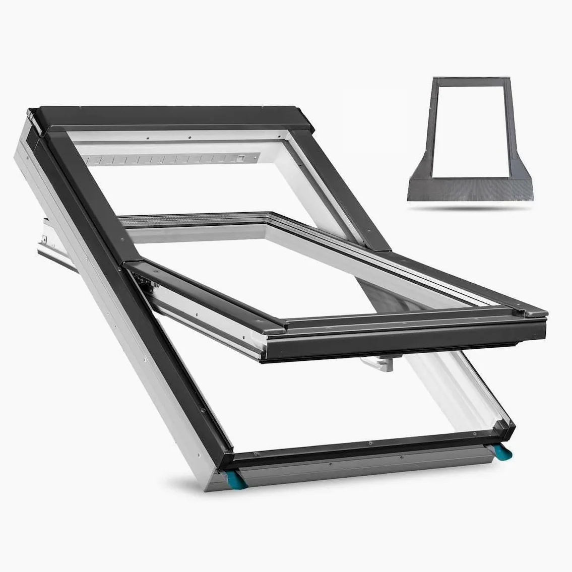 FAKRO Konzern - Finestra per lucernario in PVC, 78 x 118 cm | Finestra in PVC con triplo vetro e ventilatore regolabile | incl. telaio di copertura per tegole piane, coppi (fino a 45 mm) + telaio