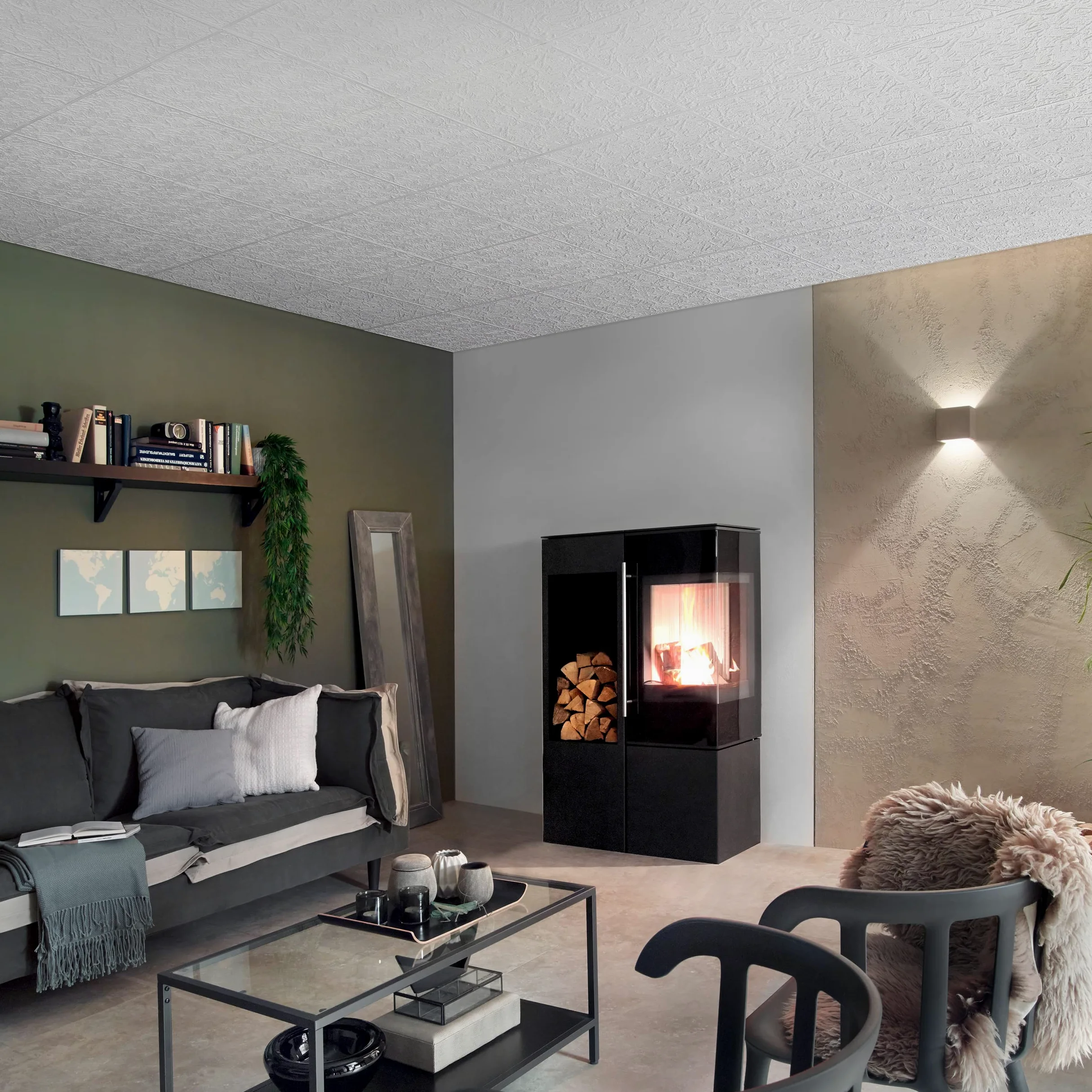 Decosa Pannelli da soffitto AP 103 (GENT) – 80 pannelli = 20 m2 – Nobili pannelli da soffitto bianco effetto intonaco – Pannelli decorativi 50 x 50 cm in polistirolo – Pannelli in polistirolo da