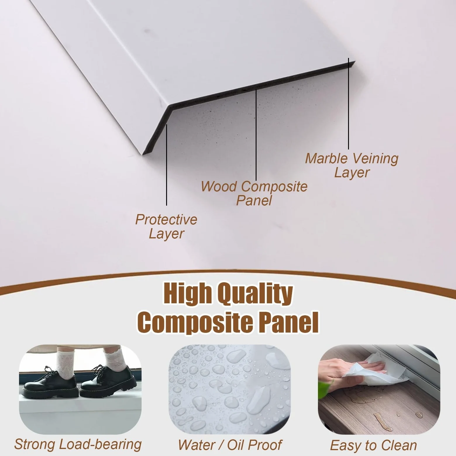 Davanzale per Finestra Protezione per Davanzale della Finestra con Finitura in Marmo Grigio, Pannello Decorativo per Davanzale della Finestra del Soggiorno, Coperture Protettive Davanzale della Finest