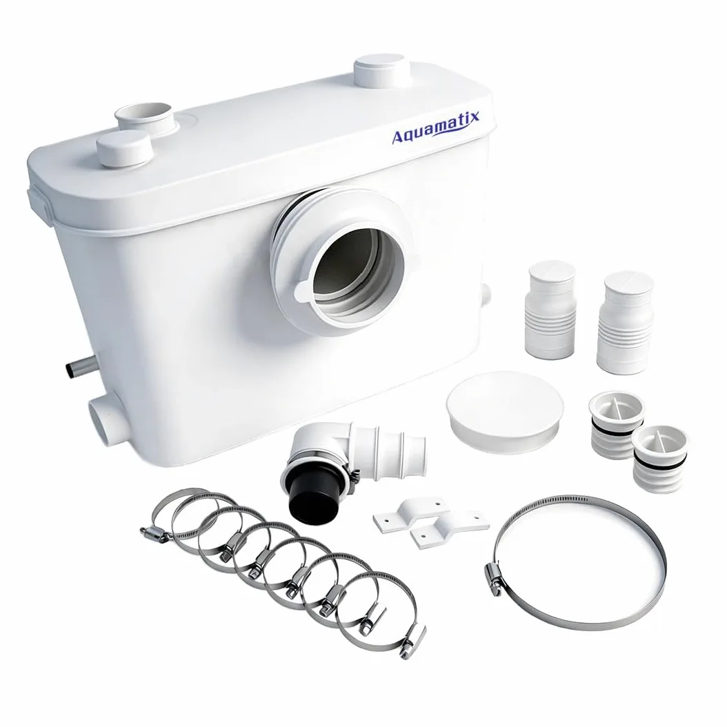 Aquamatix Trituratore Pompa Maceratore 400W Sistema di Sollevamento 100L/min 6,5m Distanza di pompaggio verticale con 3 ingressi per WC, Lavandino e Vasca da bagno con Filtro a carbone