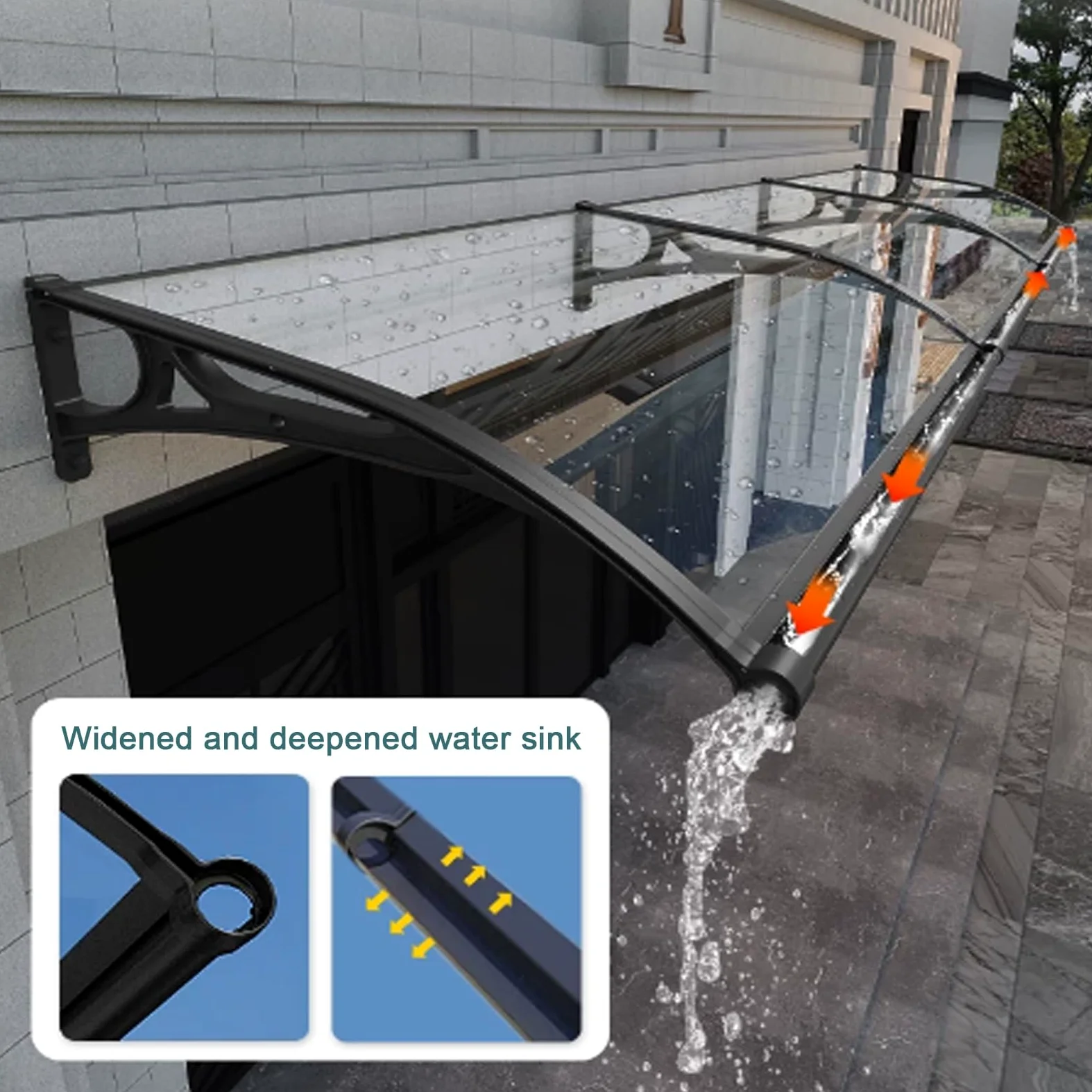 Pensilina Tettoia per Porta o Finestra Trasparente,Pensilina da Esterno d'Ingresso,Copertura in Policarbonato Contro UV e Neve,Tenda da Sole per Patio,Cortili,Ristoranti (60x120cm)