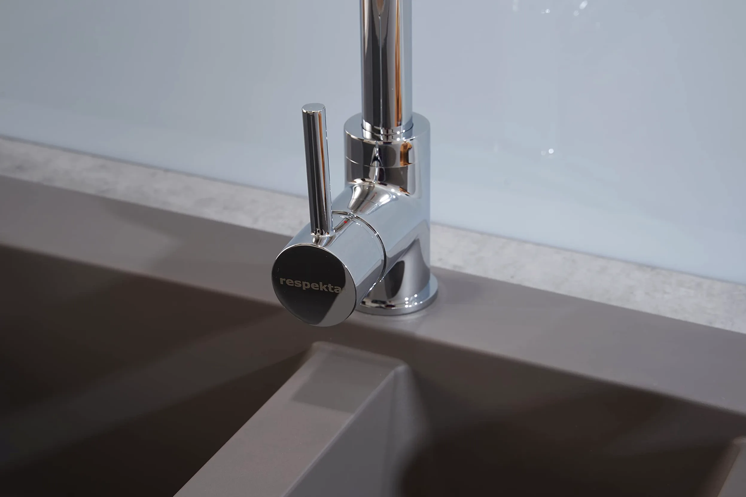 Respekta Lavello da Cucina Denver in Mineralite Color Grigio Cemento, Lavello da Incasso a 1,5 vasche, dimensioni 100 x 50 cm, Lavello Adatto per Mobili Sottolavello da 60 cm di Larghezza