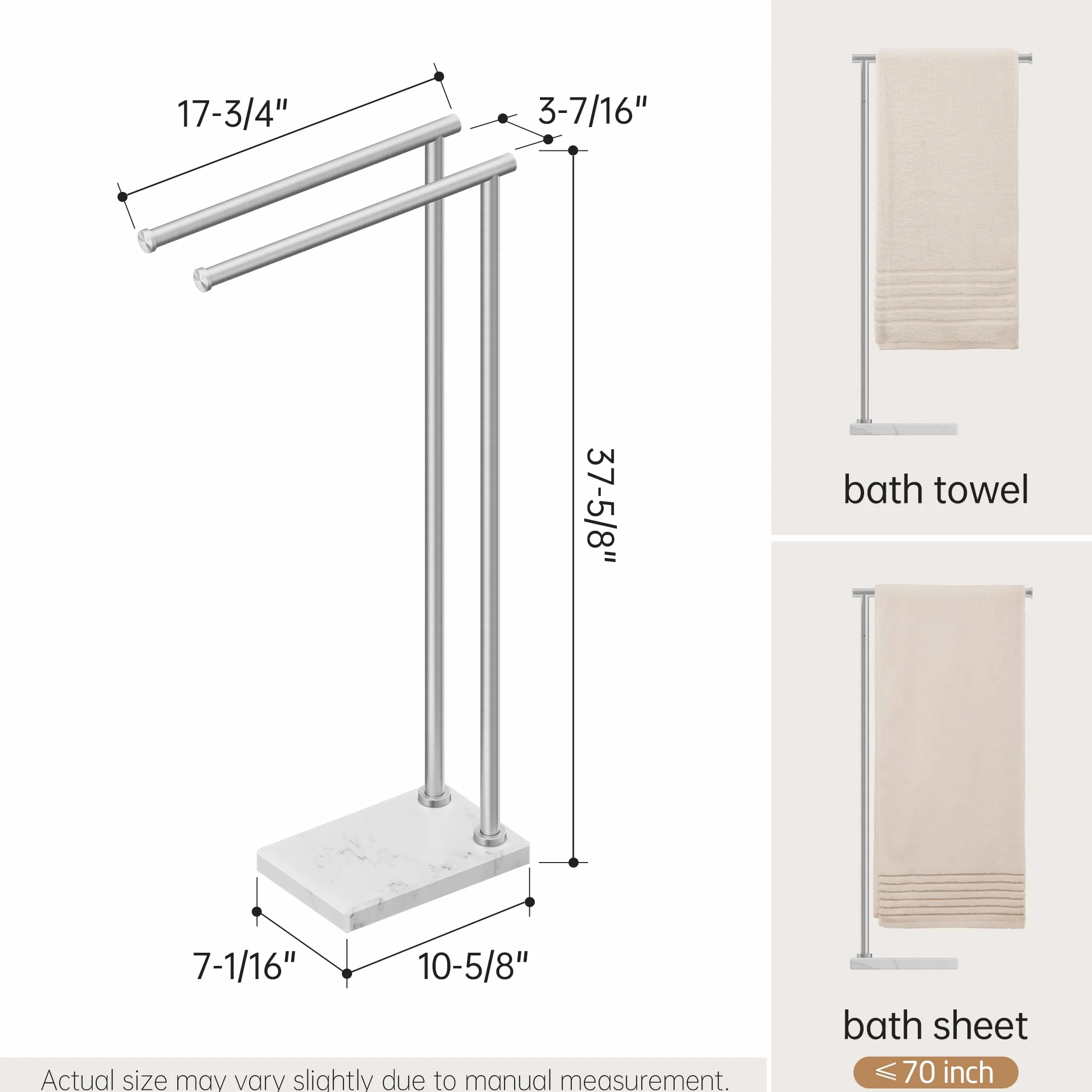 KES Porta Asciugamani Bagno da Terra Doppia Porta Asciugamani con 2X Più spesso Base Marmo Porta Asciugamano Acciaio Inossidabile 18/8 Portasalviette Spazzolato, BTH235-2
