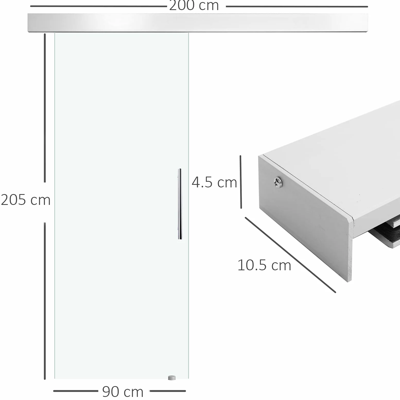 HOMCOM Porta Scorrevole Interna in Vetro Smerigliato con Binario e Maniglia per Bagno Cucina Studio 205 x 90 x 0.8cm