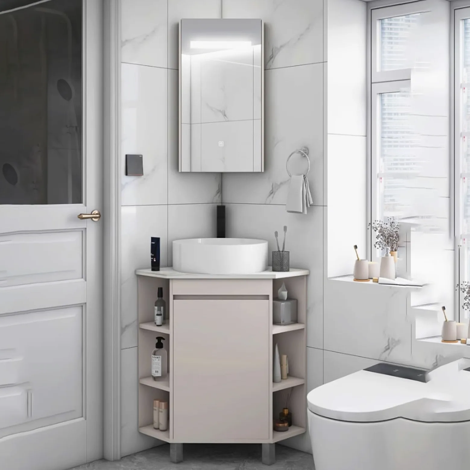 Mobile Bagno Con Lavabo,Mobile Bagno Lavabo Angolare Lavabo In Ceramica Ideale Per Piani D'appoggio In Bagno E Mobili Da Toilette,Per Piccoli Spazi, Lavandino Per Il Lavaggio Igienico Delle M