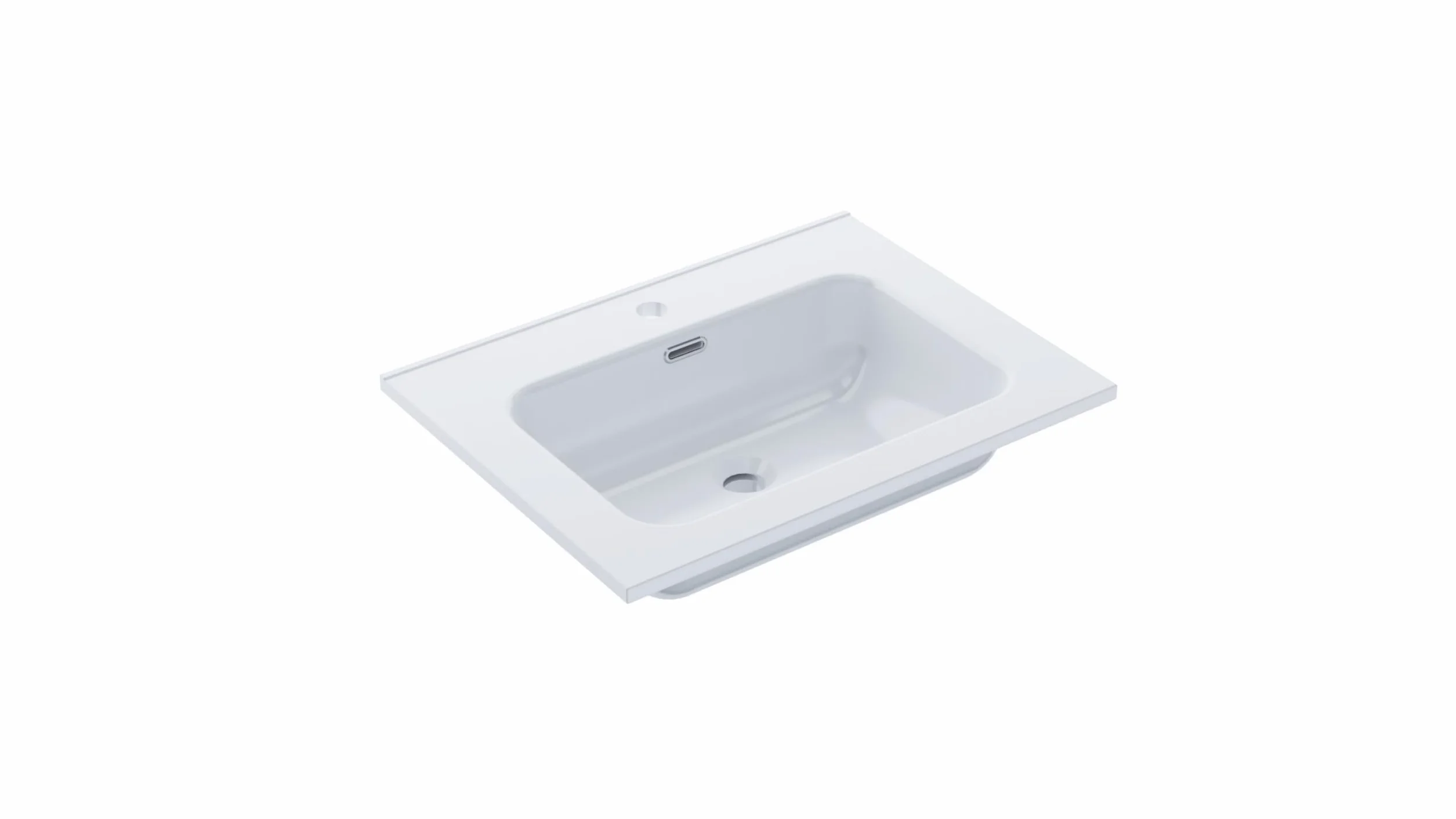 BAIKAL Lavabo in ceramica da incasso. Piano di lavoro in ceramica. Lavabo rettangolare in bianco lucido. Lavandino integrato di facile montaggio. Profondità 46 cm, larghezza 61 cm