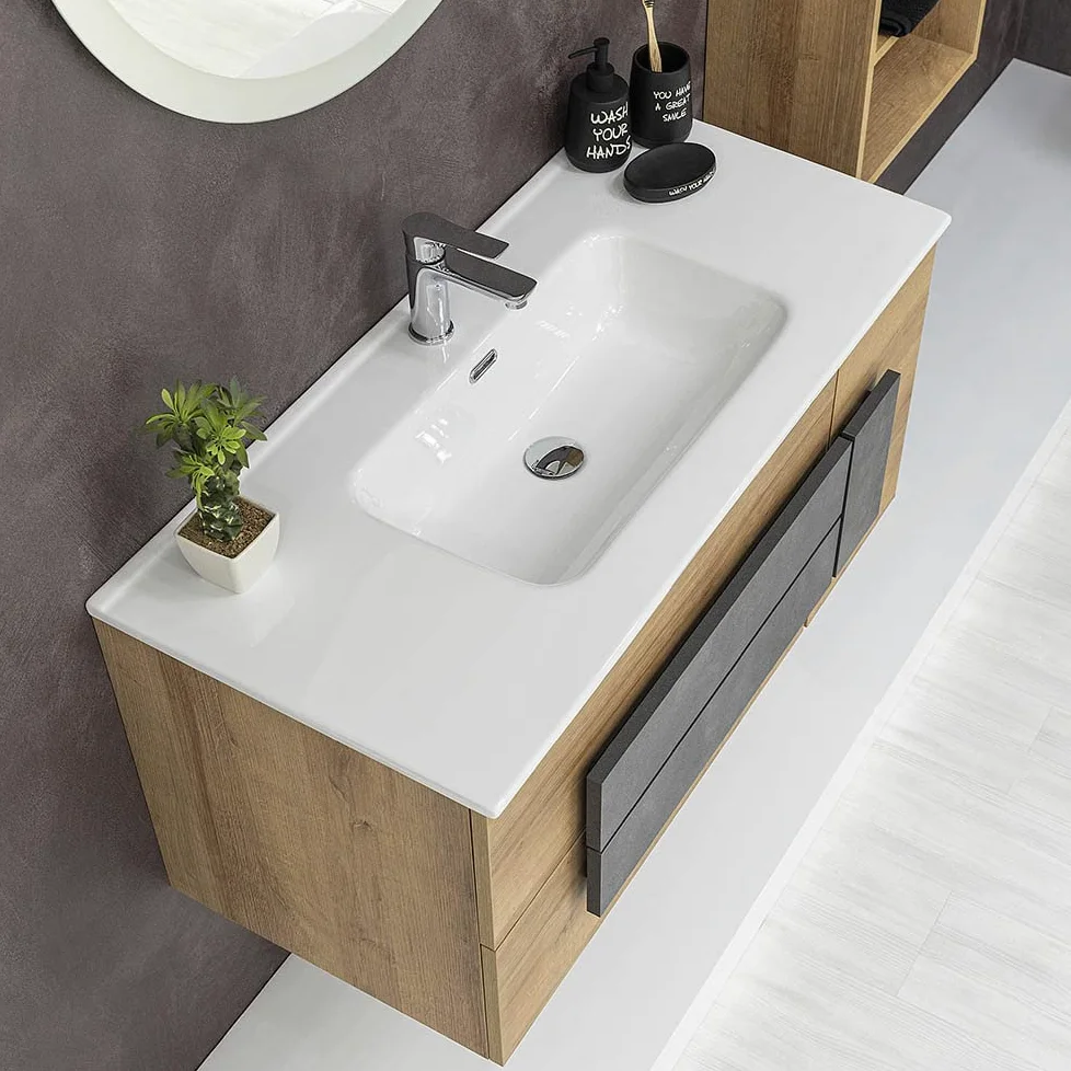 Lavabo consolle da Incasso su Mobile, Rettangolare in Ceramica Bianco Lucido, con Foro troppopieno