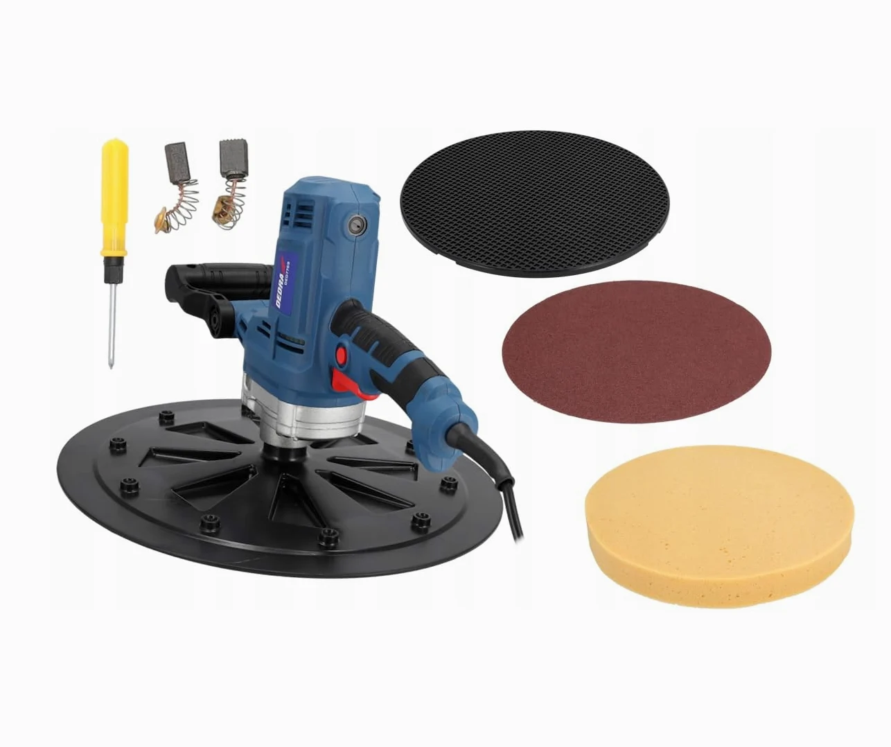Macchina per la lavorazione delle pulizie forte 750 W, 375 mm, spugna, carta, piatto abrasivo DEDRA, cavo lungo 5 m, 110 RPM, peso 5,7 kg, facile e veloce sostituzione del disco