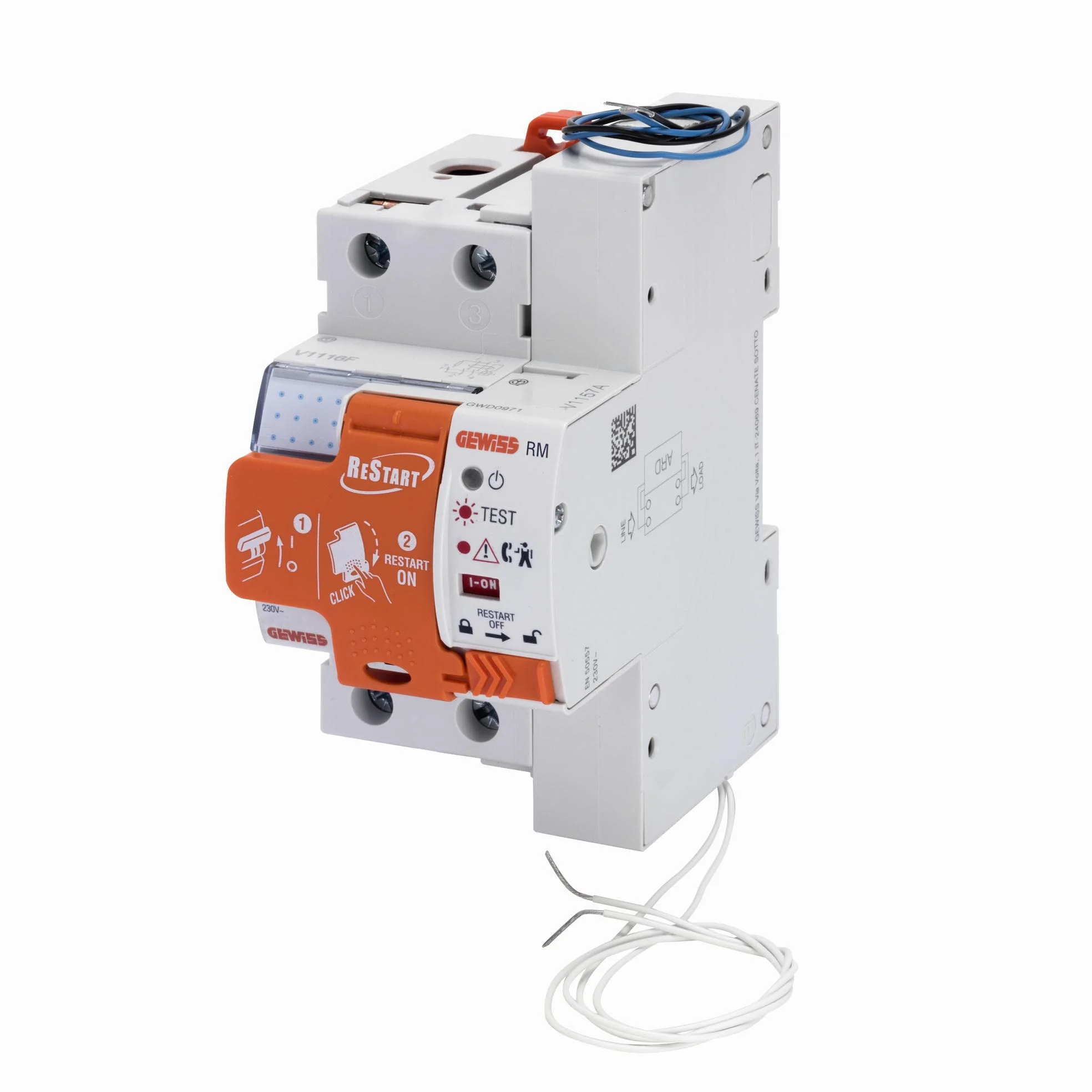 GEWISS - GWD4229R - Restart Rm - 2 Poli - Accoppiato Con Mdc - 25 A 4500A Tipo A Curva C Idn=0,03 A 230 V - 3 Moduli En 50022