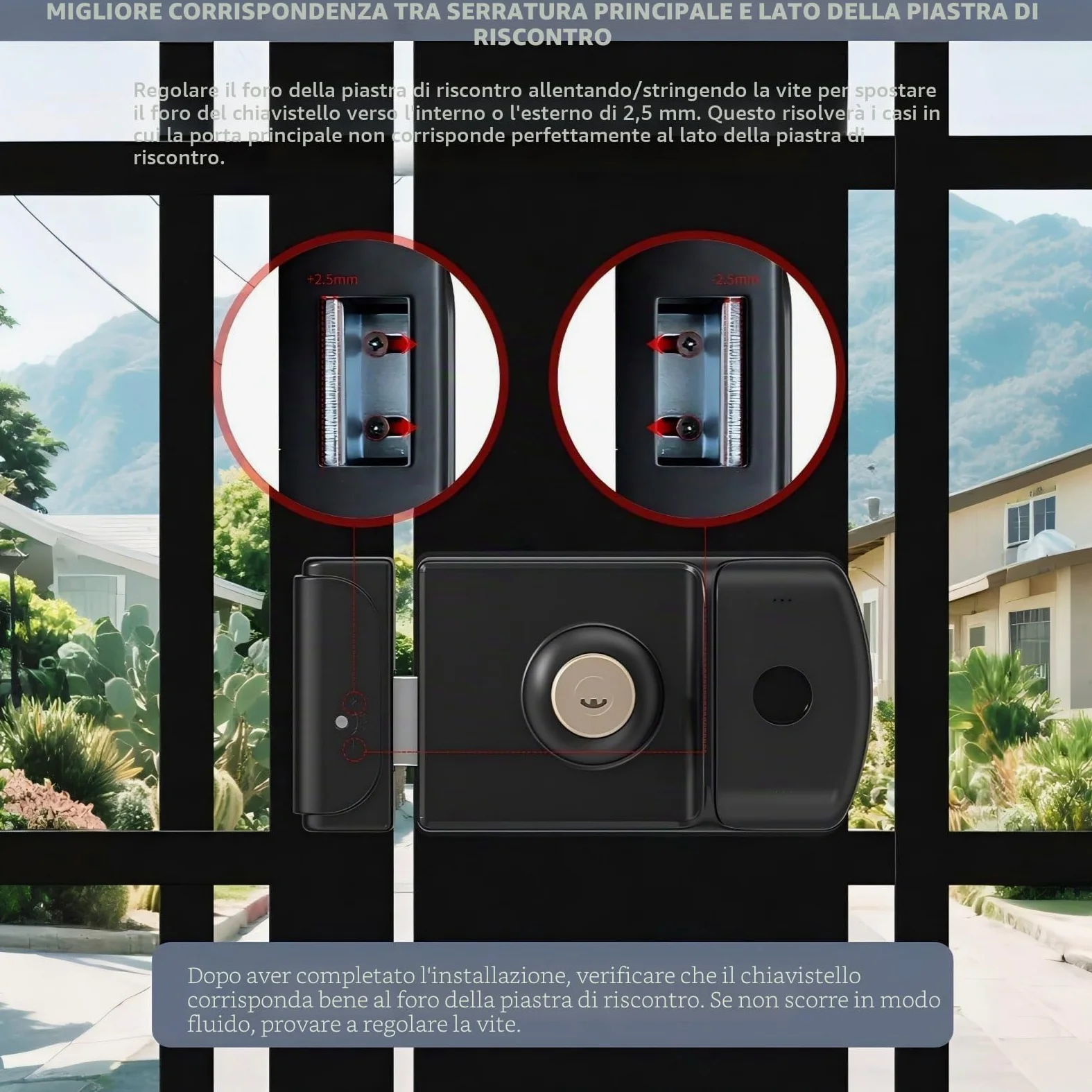 Serratura Smart da Esterno Impermeabile IP66 - Accesso con Impronta Digitale e Tessera su Entrambi i Lati - 5-in-1 con WiFi per Cancelli da Giardino (Nero)