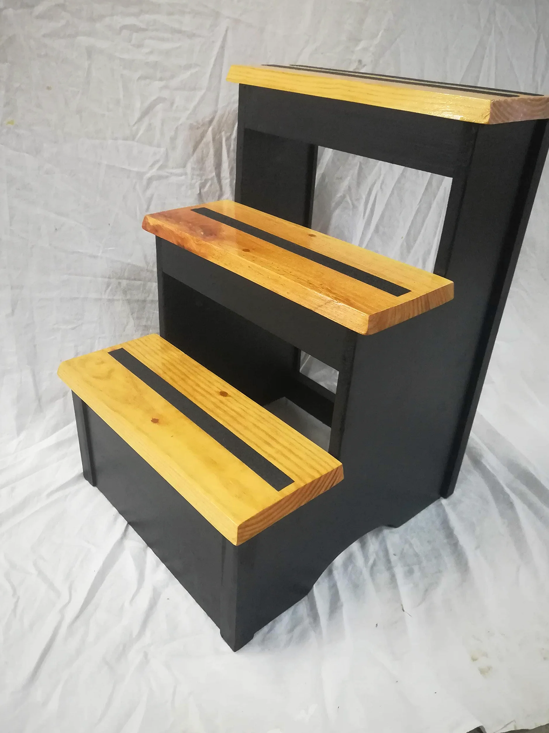Scala Fissa a 3 Gradini. Legno. Altezza 60 cm. Nero/gradini verniciati