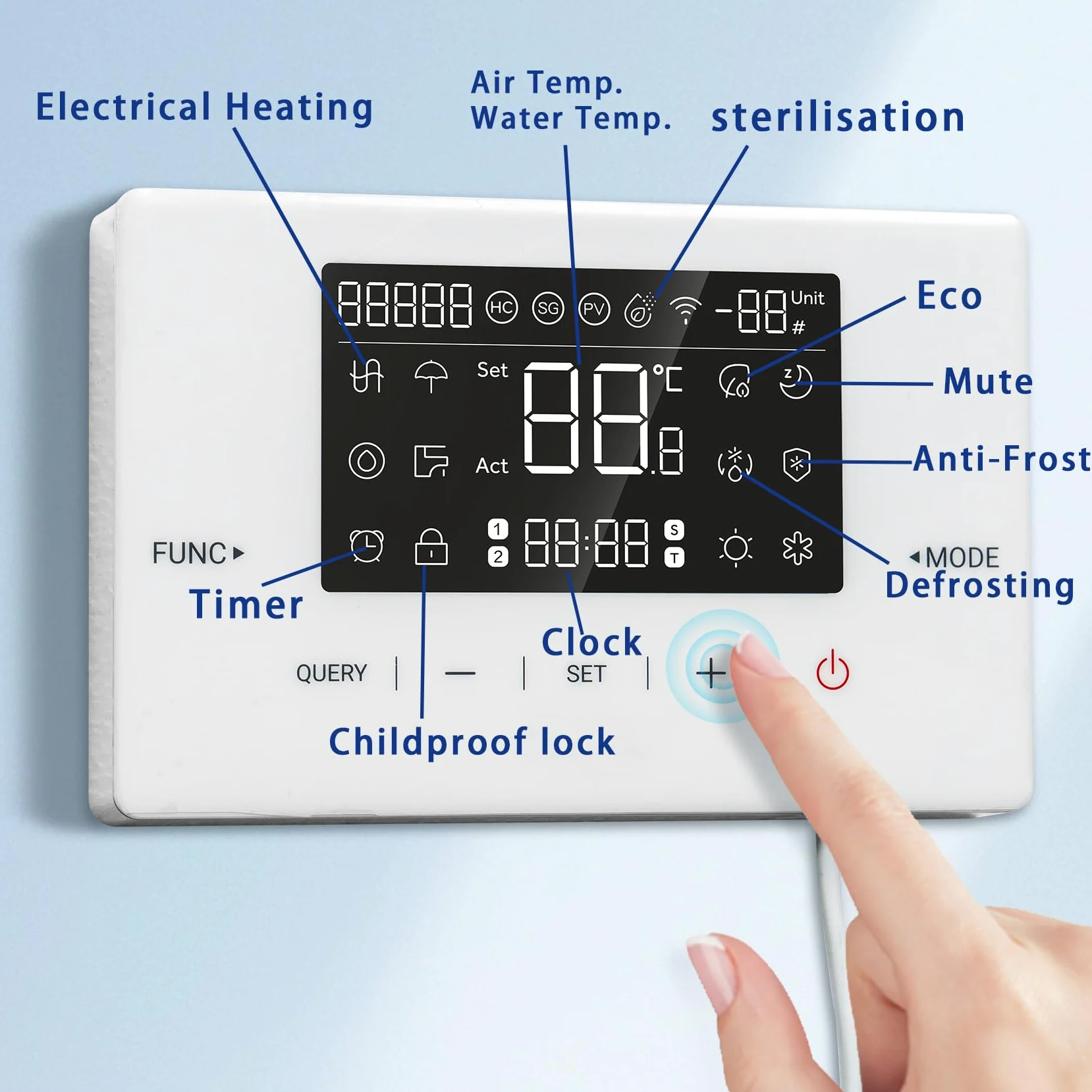 Smad Pompa di Calore 16kW, R290 A+++, COP 5.11, Acqua Calda, Raffreddamento, Riscaldamento, Monoblocco, Sistemi Wifi, Antigelo, Modalità Silenziosa, Riscaldamento Elettrico