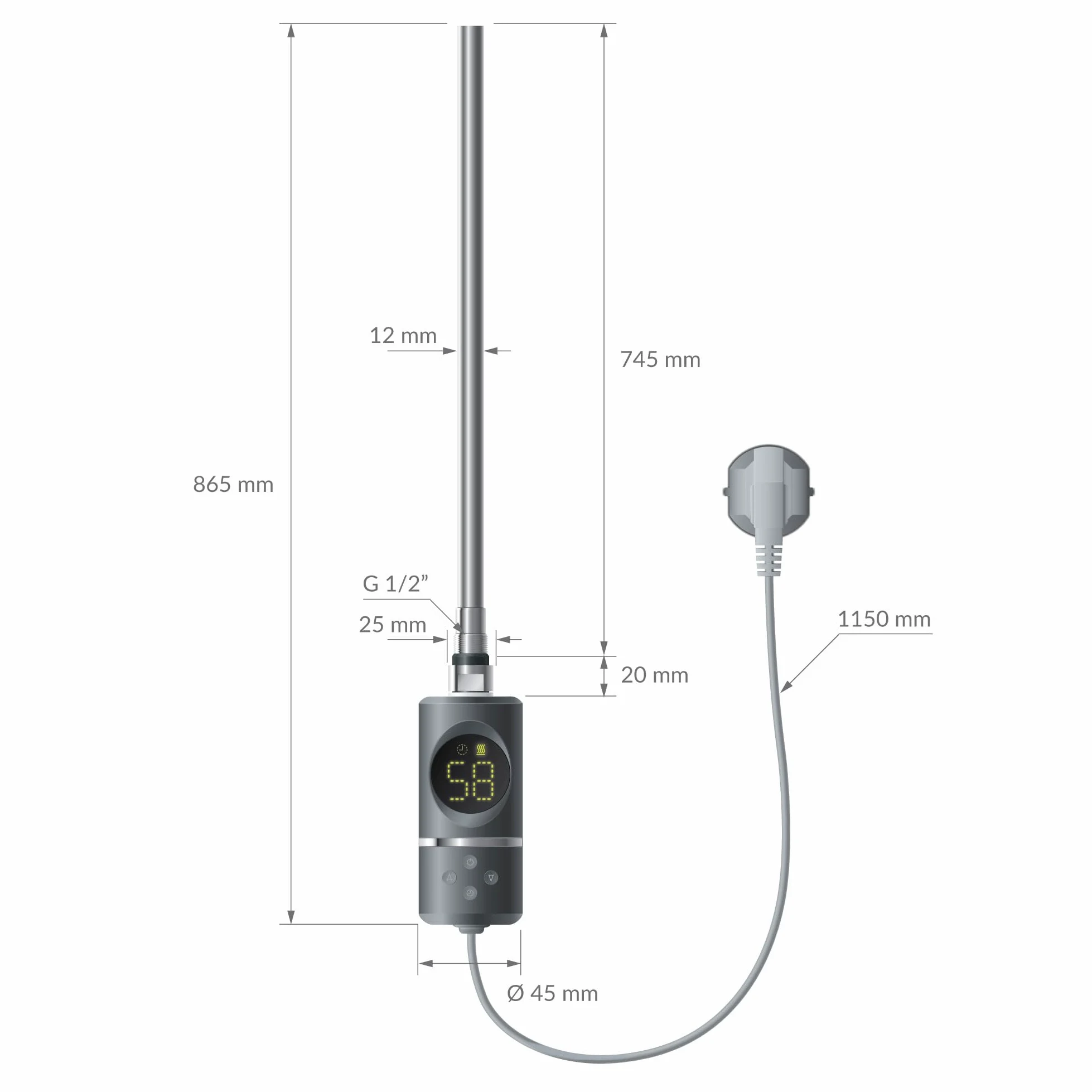 LuxeBath Radiatore Elettrico per Bagno Sahara 300x1400 mm Antracite Attacco Laterale Diritto con Elemento Riscaldante 900W Termostato Display Digitale Termosifone Scaldasalviette Termoarredo