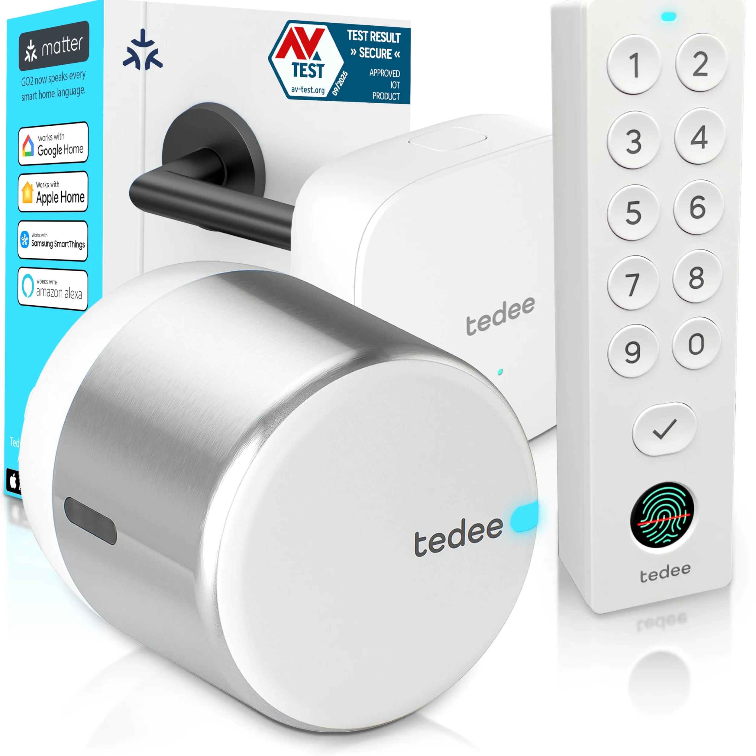 tedee GO2 Allu Serratura Smart con WiFi e tastierino biometrico per l'accesso remoto, Alexa Google Smart Home, Serratura intelligente con app e Bluetooth