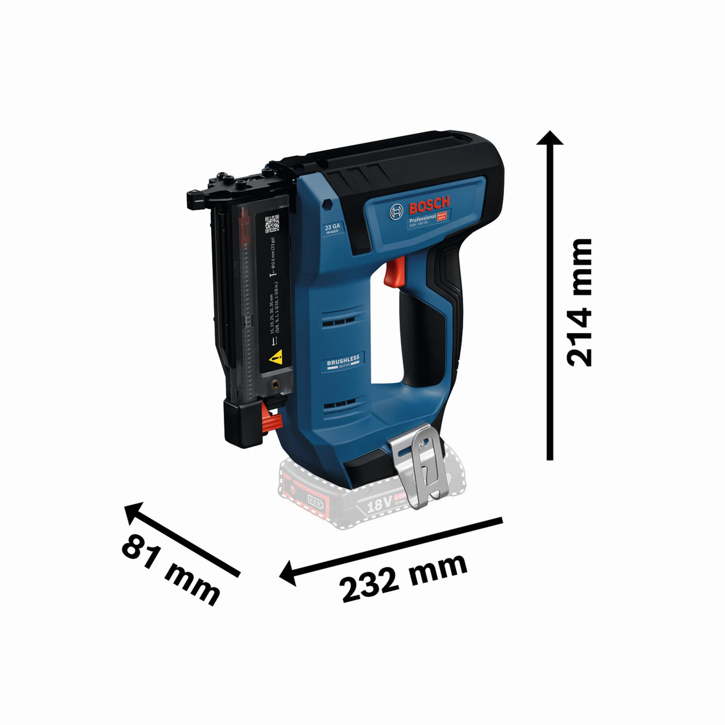 Bosch Professional 18V System Chiodatrice per legno a batteria GNH 18V-35 (rinculo ridotto, motore brushless, incl. gancio per cintura)