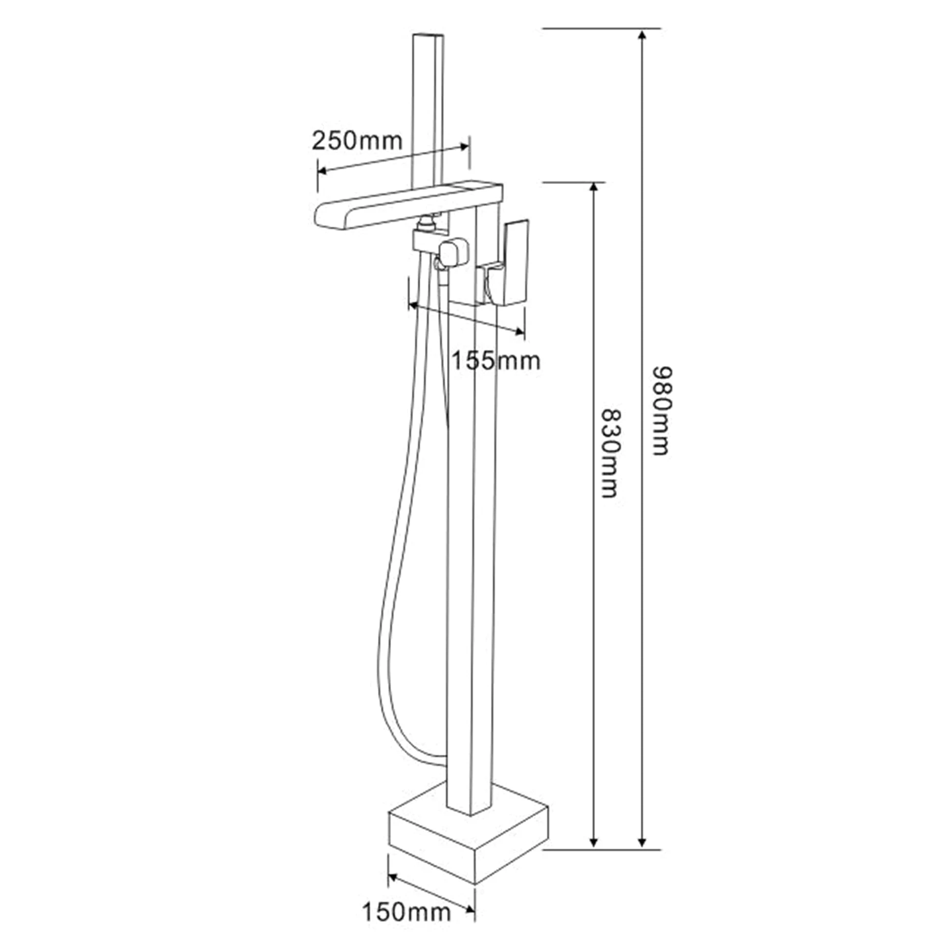 Rubinetto Per Vasca Pavimento In Piedi Da Bagno Con Beccuccio A Cascata E Spruzzatore A Mano,Freestanding Rubinetti Per Vasca, Nero（collegamento interno）