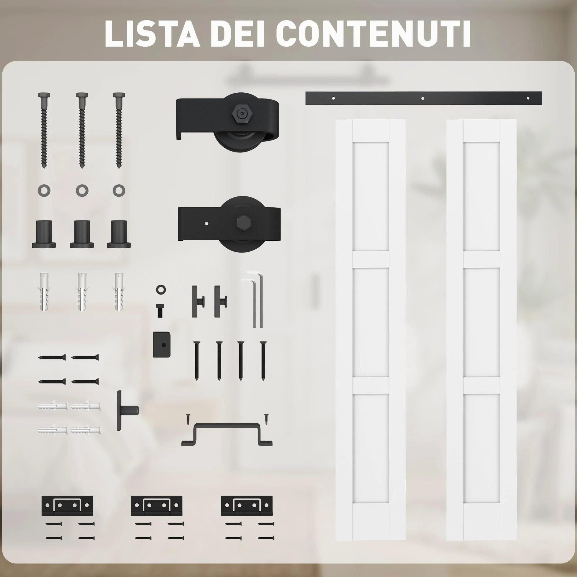 HOMCOM Porta Scorrevole Bi-fold Muro 71.2x213.4cm, Binario Silenzioso Acciaio, Maniglia, Guida, Ruote, Porta da Interno Stile Rustica, in MDF e Legno Pino, Impermeabile, per Cucina, Bagno