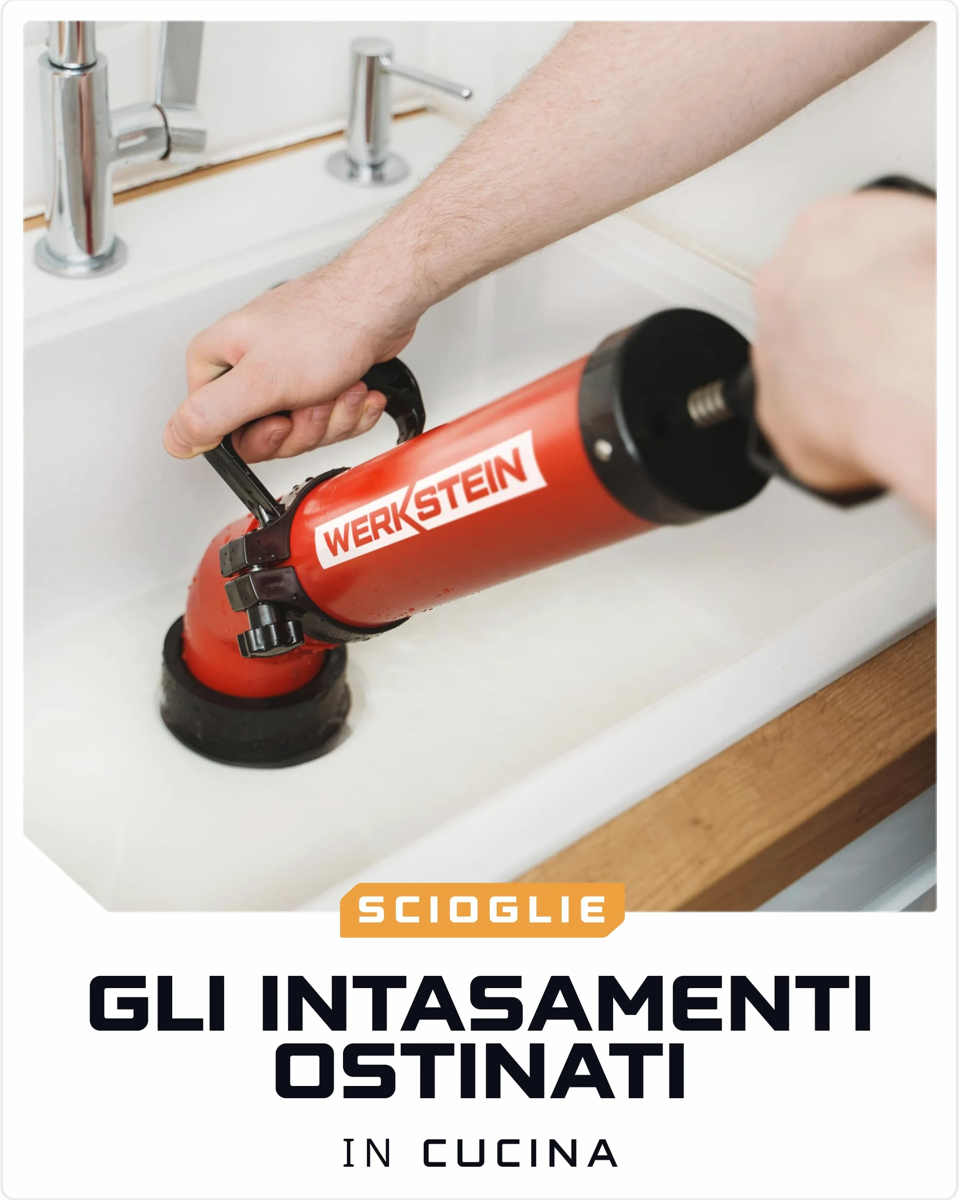 WERKSTEIN Sturascarici ad alta pressione I Stura lavandini e scarichi professionale I Pompa sturalavandini e scarici di alta qualità I per una pulizia rapida ed efficace dei tubi I Incl. 2 adattatori