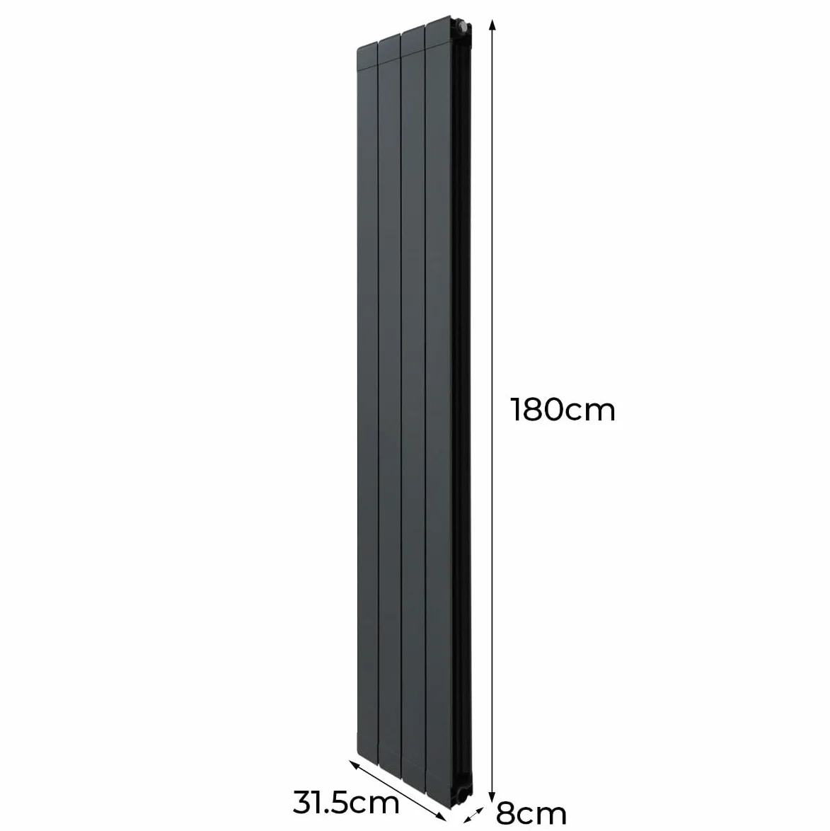 Radiatore di Design in Alluminio 1800mm x 315mm Verticale Doppio Pannello Piatto A Colonna Termosifone Moderno Leggero Grigio Antracite Spazzola Kit di Fissaggio Staffe Inclusi