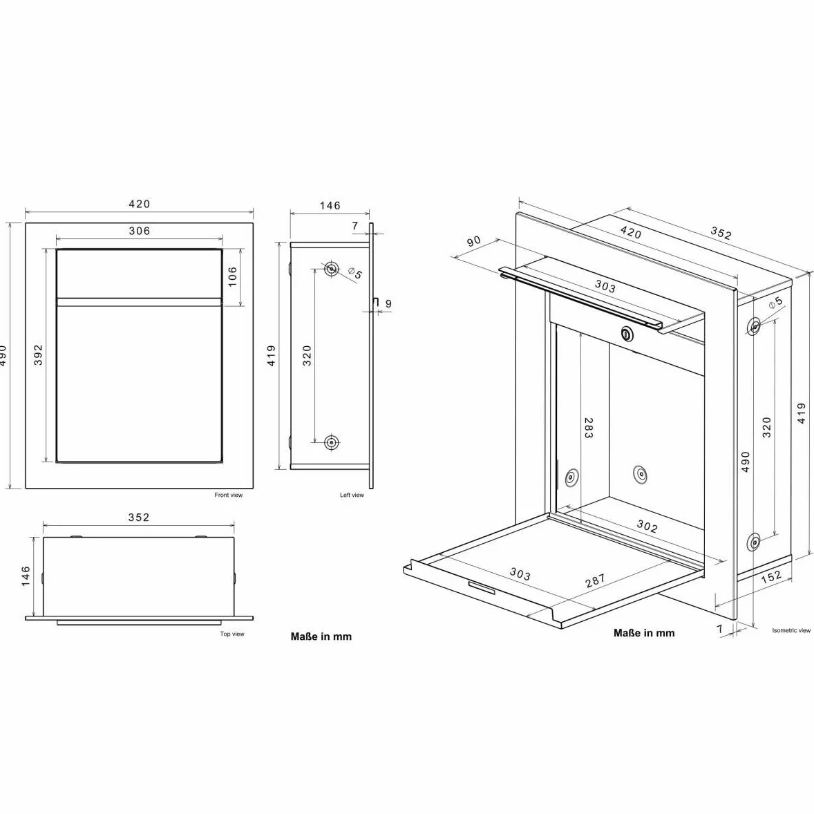 Metzler Cassetta postale da incasso grigio alluminio RAL 9007 – acciaio verniciato a polvere con targhetta nome in acciaio inox incisa – impermeabile, design a filo muro formato DIN A4