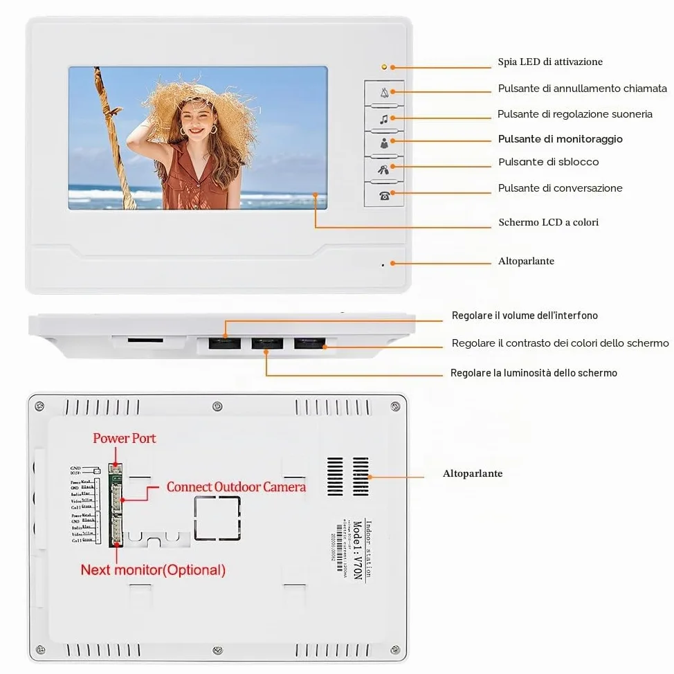 Due Vie Audio Porta Video Citofono con Schermo da 7 pollici Videocitofono Citofono Campanello per Casa/Sppartamento per 2 Casa