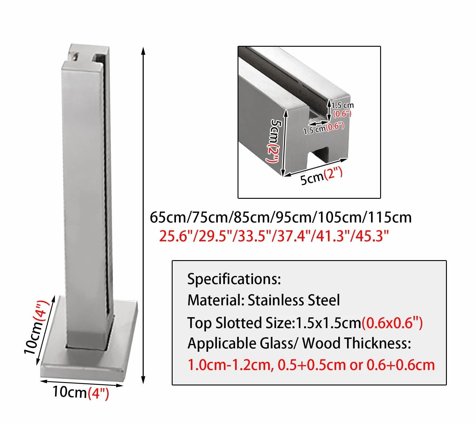 Ringhiera in Vetro Kit Balaustra in Vetro per Piattaforme di Scale, Balaustre per Esterni con Viti e Basi, Vetro Quadrato Ringhiera Spigot Post Pannelli di Vetro Morsetti ( Color : Silver-Mid Post , S