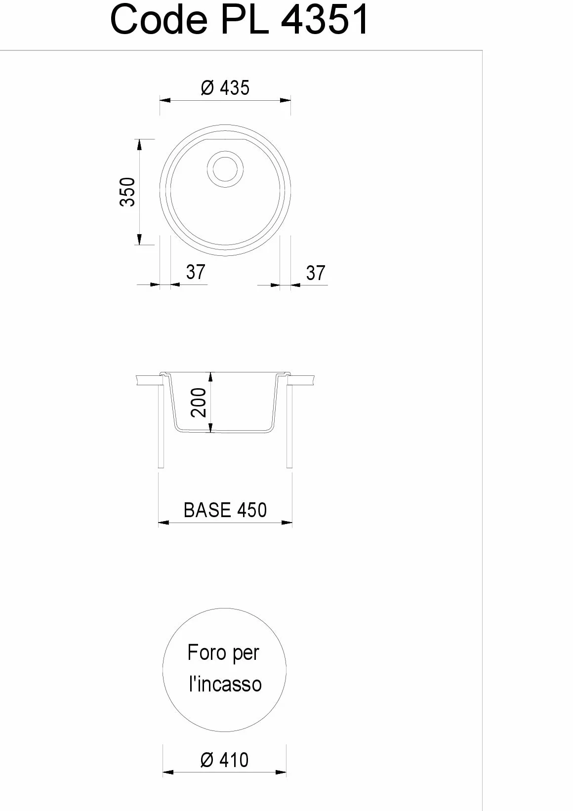 Lavello Plados tondo PL4351 (Nero Matt)