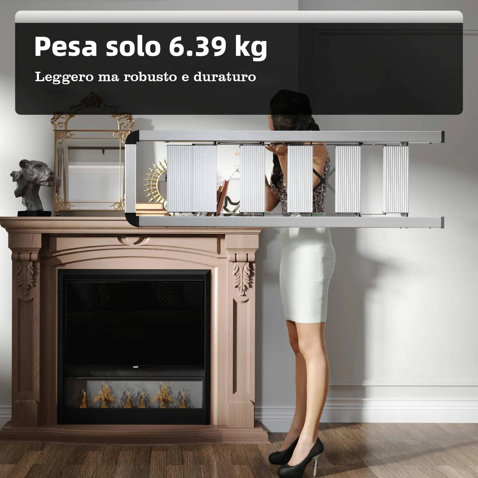 KINGRACK Scaletta 5 Gradini Pieghevole in Alluminio Leggera con Corrimano, Blocco di Sicurezza, Pedali Antiscivolo, Scala per Cucina Garage Casa, Salvaspazio Robusta e Portatile Massima 150kg, Argento