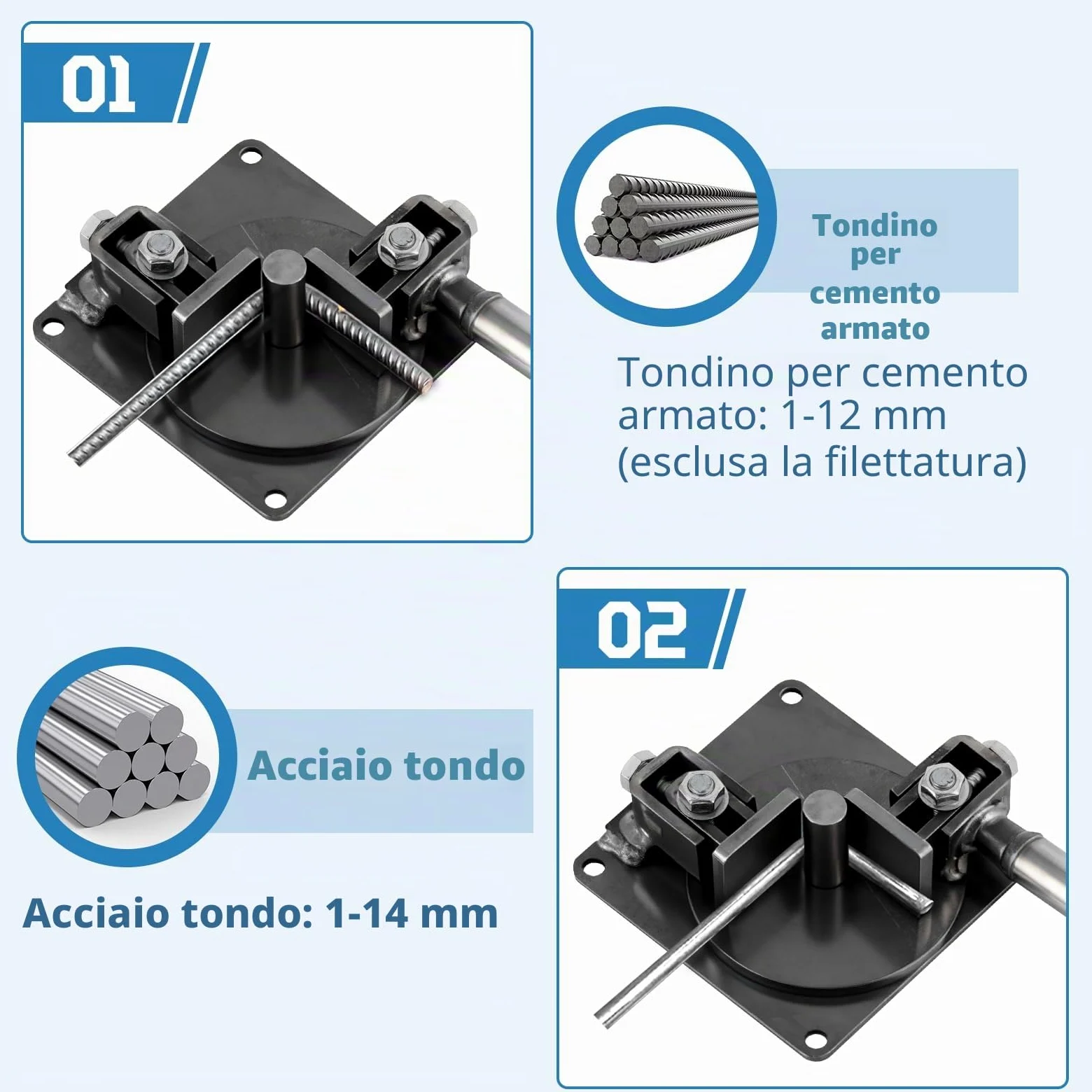 MXBAOHENG Piega Tondini Ferro per Edilizia 1-14mm Piegaferro Manuale Armato Strumento di Piegatura Asta Manuale Barra in Acciaio Bender Costruzione per acciaio rotondo/acciaio di rinforzo/ferro piatto