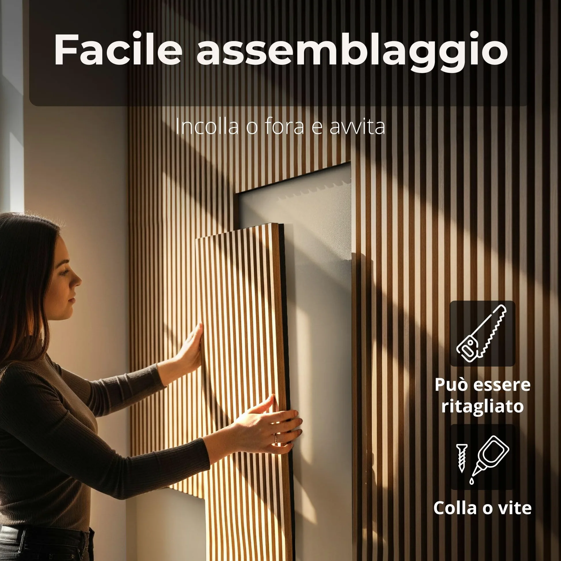 4 pannelli acustici in legno 120x60 cm con lamelle rovere chiaro – pannelli da parete per ridurre il riverbero in casa e in ufficio – rivestimento parete 3D interno