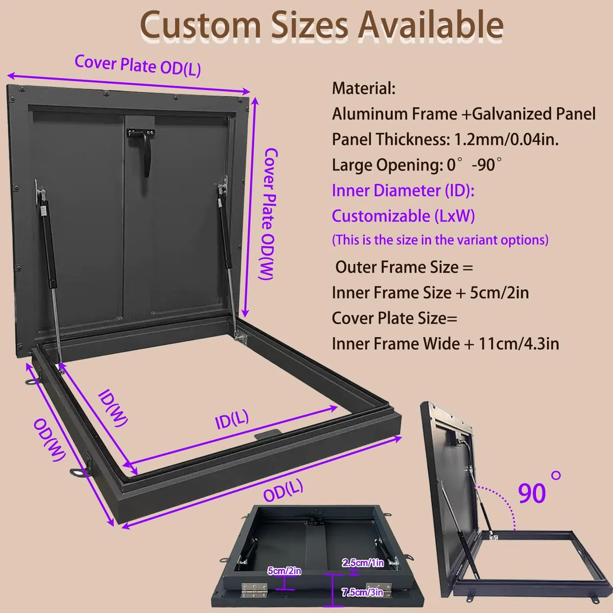 Heavy Du Roof Hatch – Coperchio di botola zincato verniciato a polvere, presa di ventilazione sicura per lucernario per casa Emerncy, 22in x38in / 56 x 96,5 cm, porta di accesso commerciale